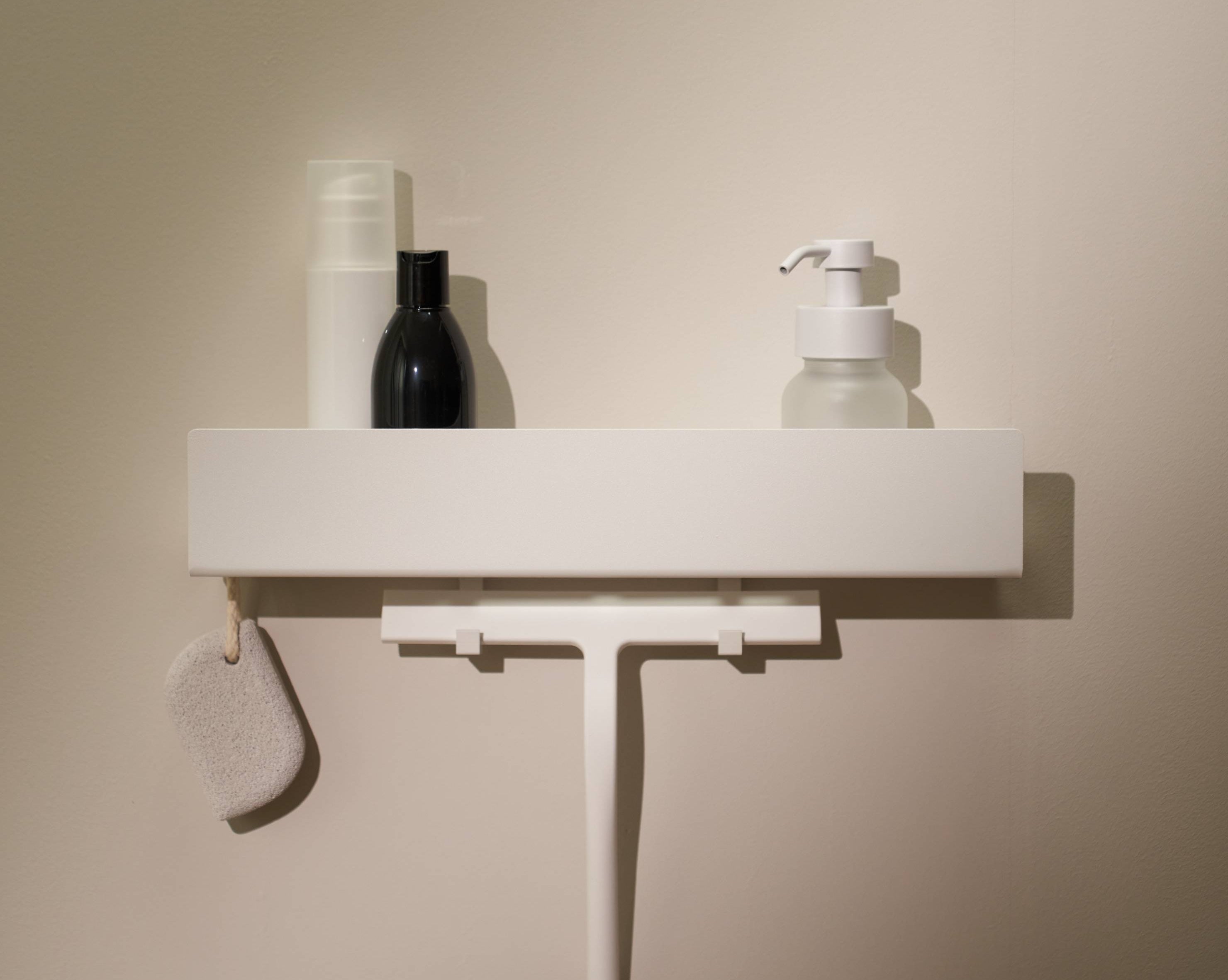 Designfabrik Hamburg Duschablage ohne Bohren Duschregal Wandbefestigung selbstklebend 42cm weiß