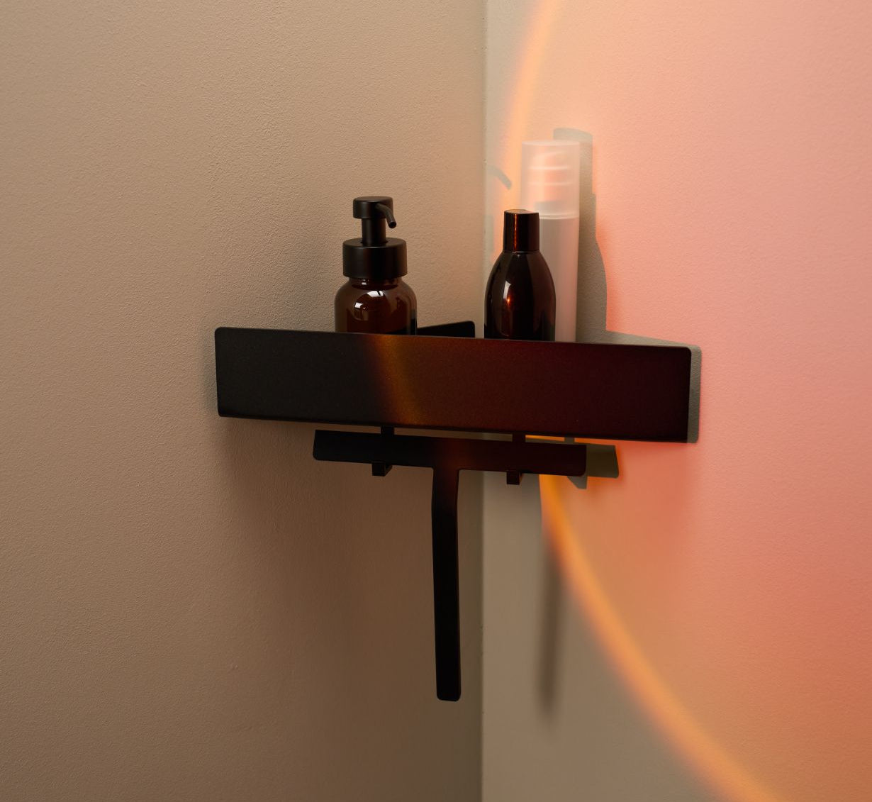 Designfabrik Hamburg Duschablage als Eckablage ohne Bohren für Duschutensilien und Shampoo Schwarz