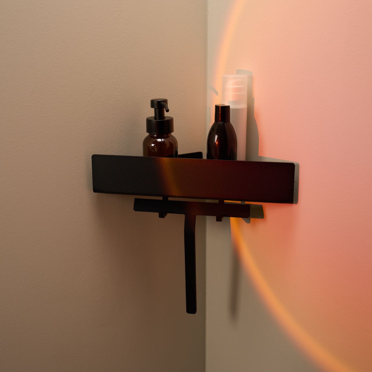 Designfabrik Hamburg Duschablage als Eckablage ohne Bohren für Duschutensilien und Shampoo Schwarz