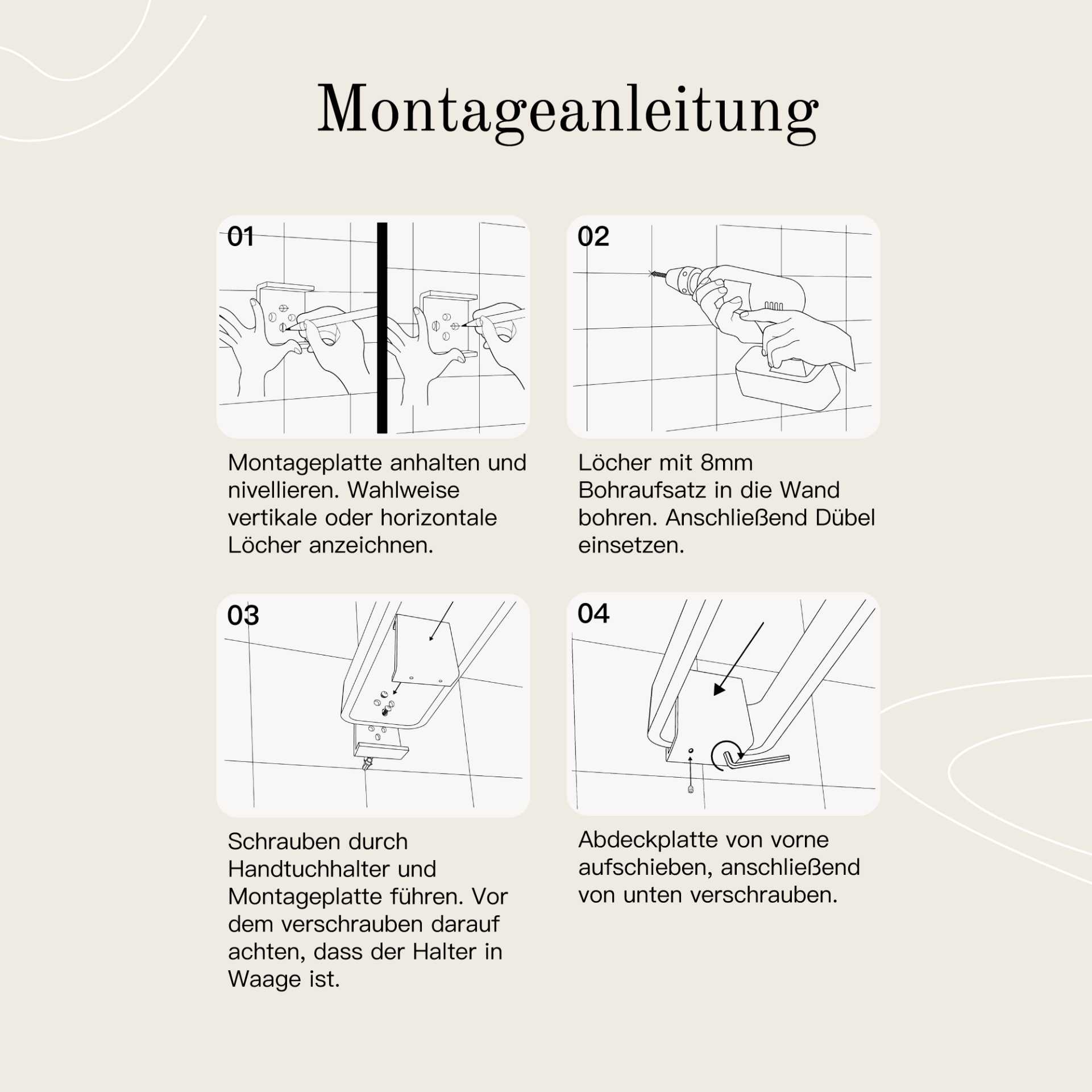 Designfabrik Hamburg zweiarmiger Handtuchhalter doppelarm feststehend Wandmontage Montageanleitung