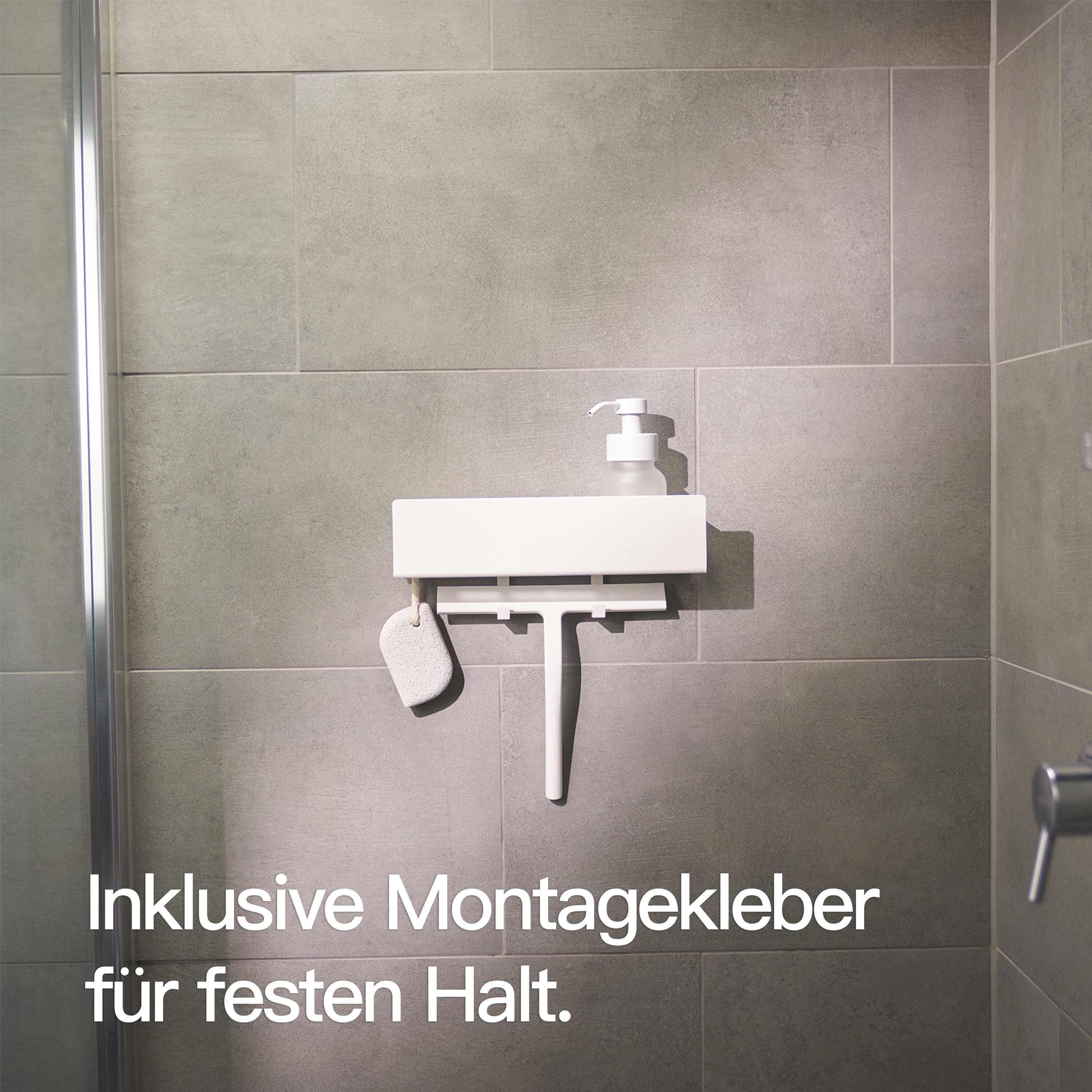 Designfabrik Hamburg Duschablage ohne Bohren Wandmontage selbstklebend weiß 30cm