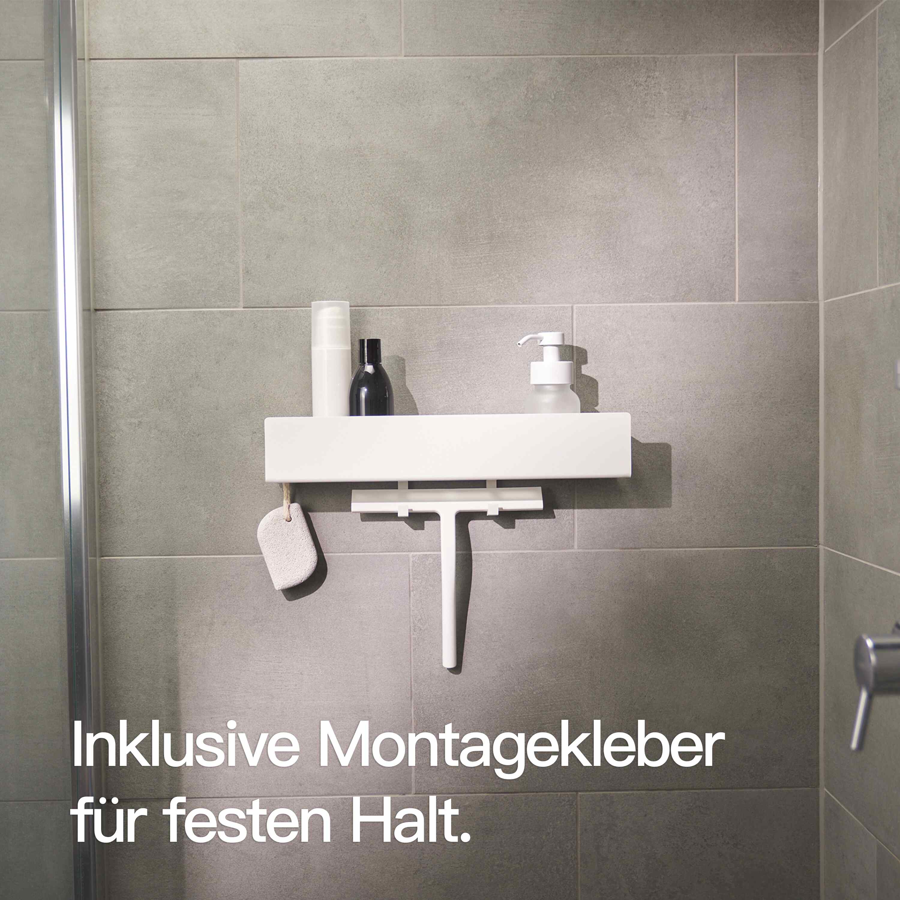 Designfabrik Hamburg Duschablage ohne Bohren weiß matt 42cm, Duschregal Wand