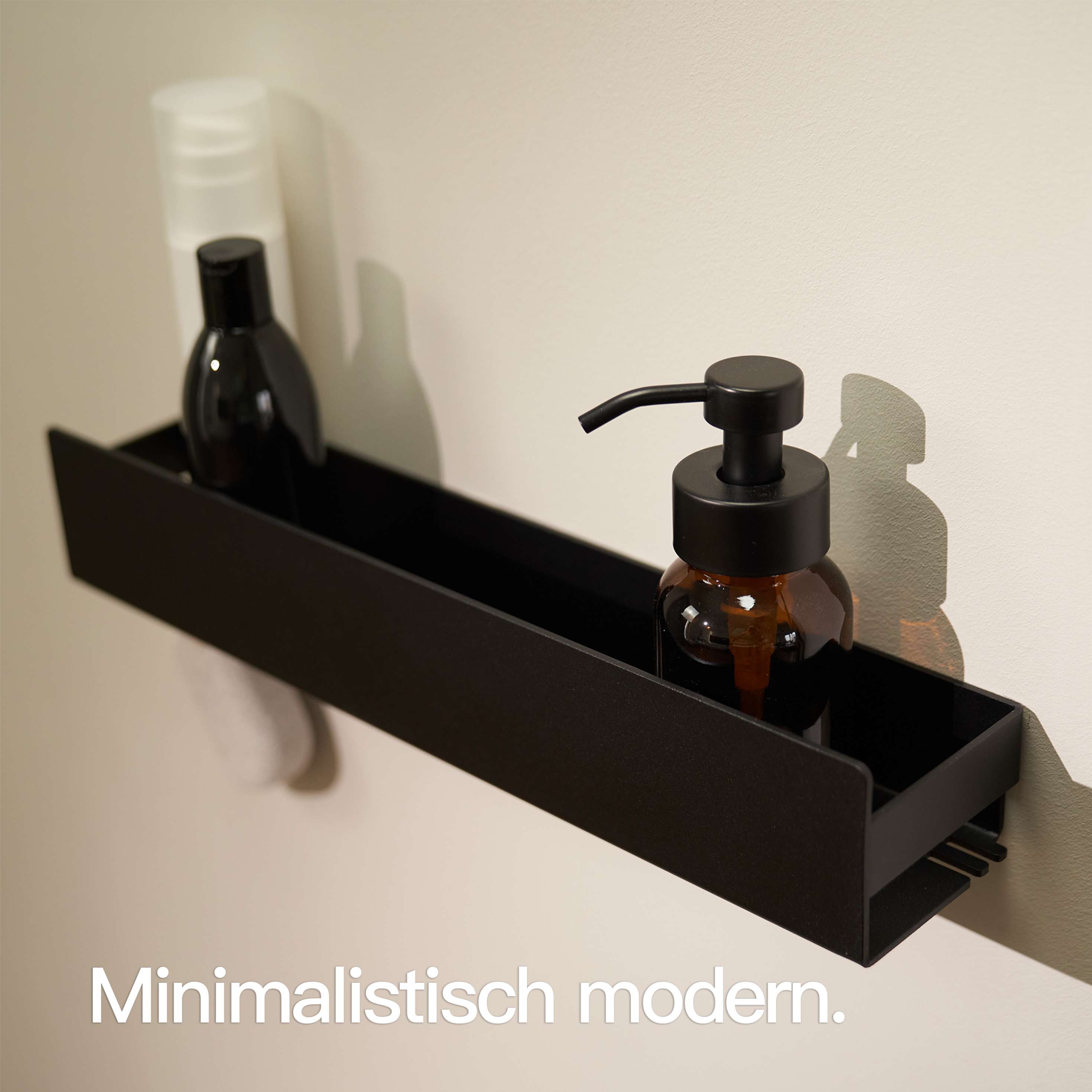Designfabrik Hamburg Duschablage ohne Bohren schwarz matt 42cm, Duschregal Wand