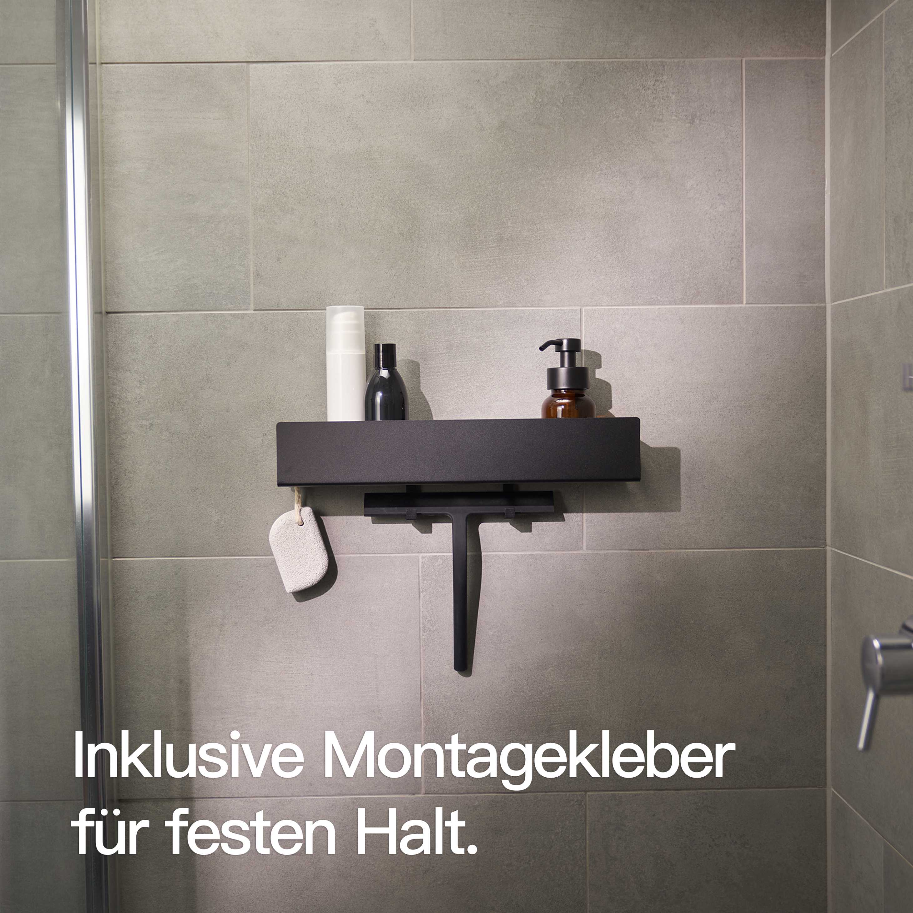 Designfabrik Hamburg Duschablage ohne Bohren schwarz matt 42cm, Duschregal Wand