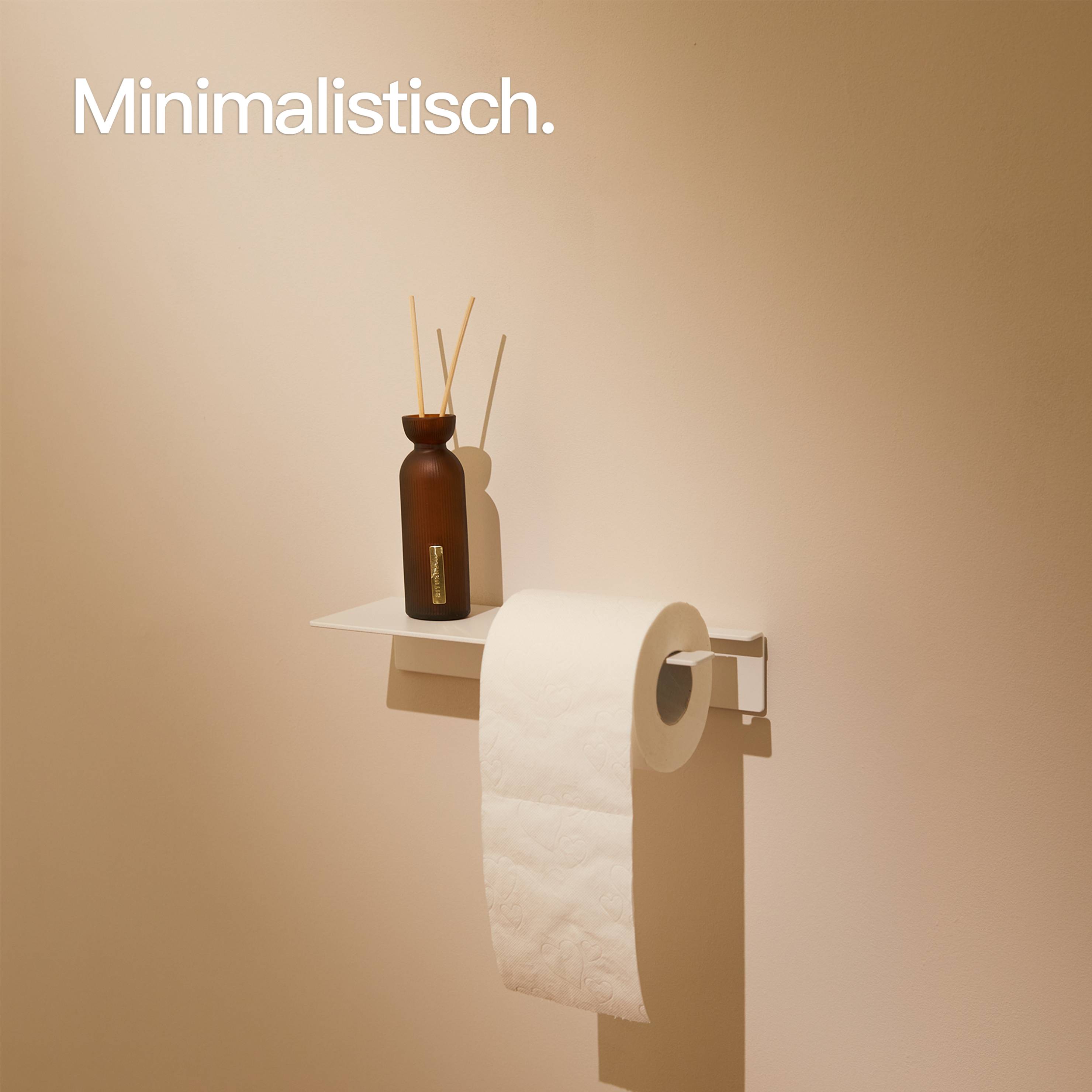 Designfabrik Hamburg selbstklebender Toilettenpapierhalter Klorollenhalter ohne Bohren mit Ablage weiß