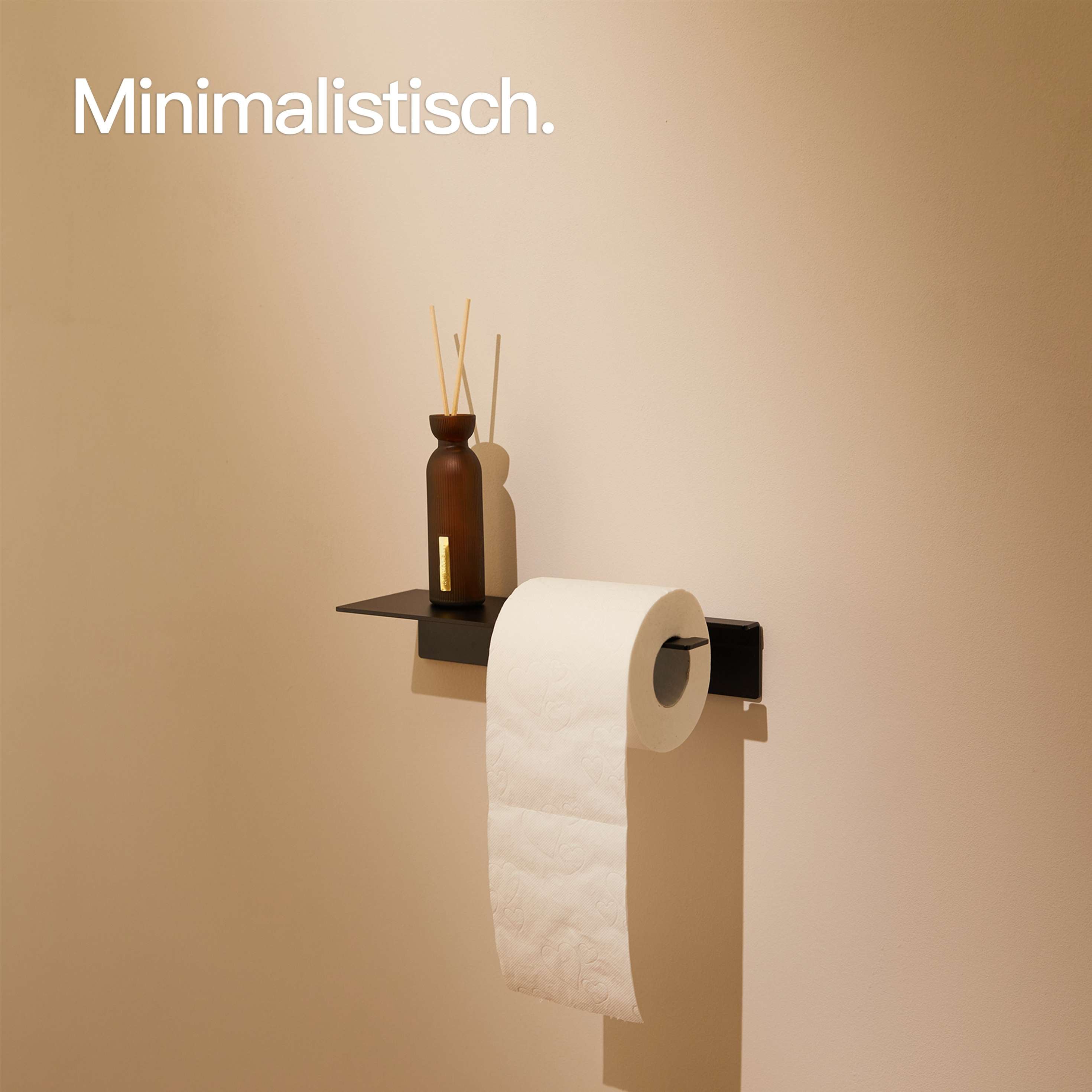 Designfabrik Hamburg selbstklebender Toilettenpapierhalter Klorollenhalter ohne Bohren mit Ablage schwarz