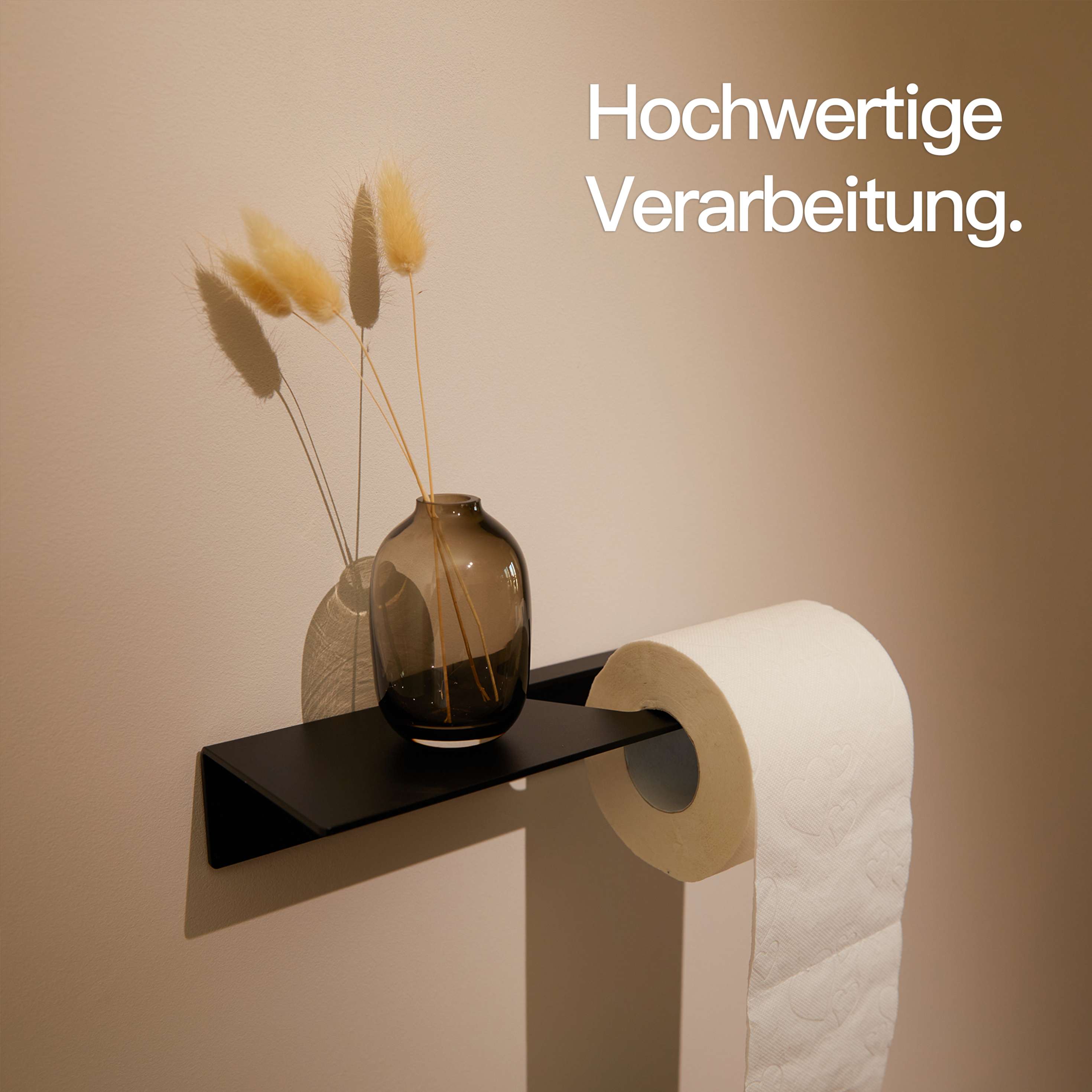 Designfabrik Hamburg selbstklebender Toilettenpapierhalter Klorollenhalter ohne Bohren mit Ablage schwarz
