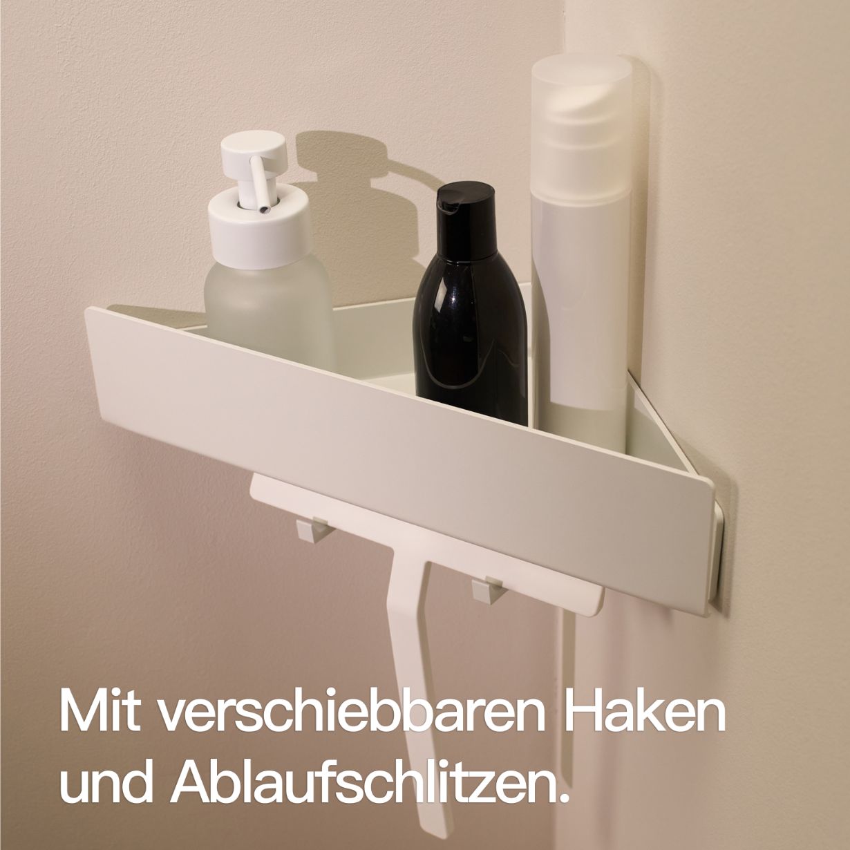 Designfabrik Hamburg Duschablage als Eckablage ohne Bohren für Duschutensilien und Shampoo weiß
