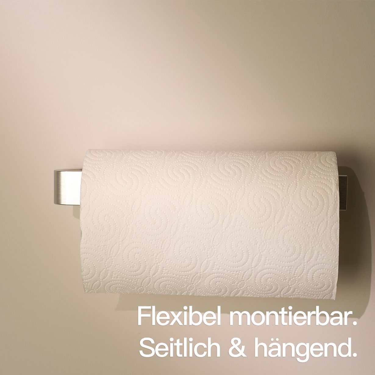 Designfabrik Hamburg Küchenrollenhalter selbstklebend ohne Bohren für Küchenpapier als Küchenaccessoire silber Edelstahloptik