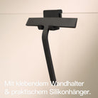 Designfabrik Hamburg Duschabzieher aus Silikon mit selbstklebender Wandhalterung und Hängehalterung schwarz matt
