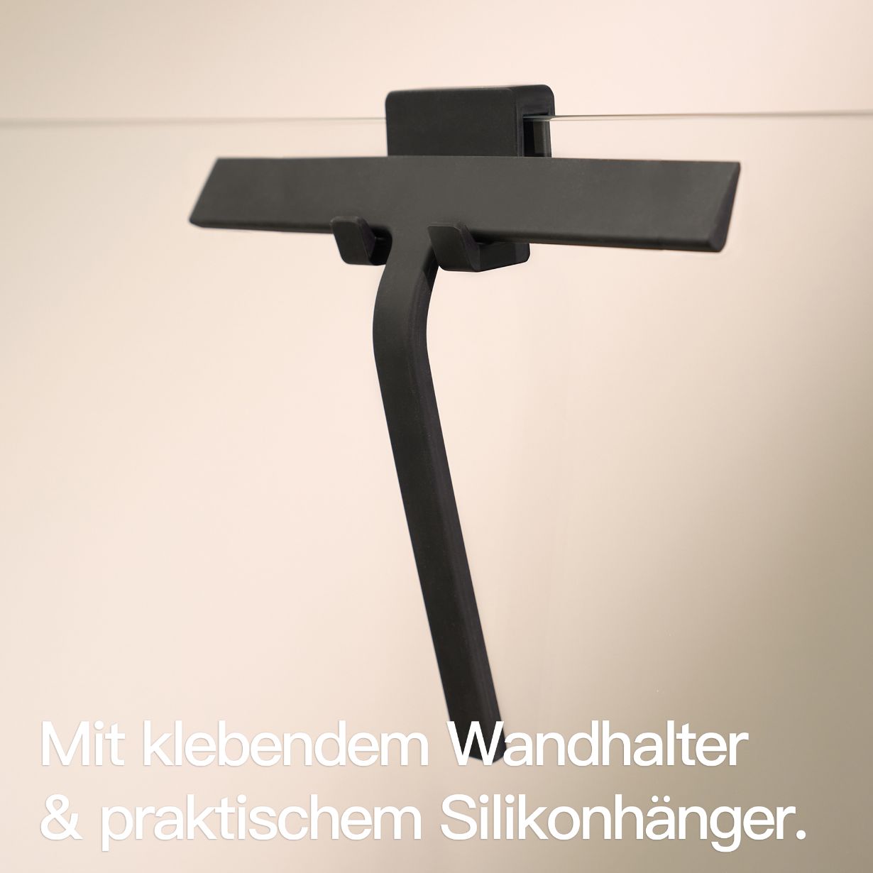 Designfabrik Hamburg Duschabzieher aus Silikon mit selbstklebender Wandhalterung und Hängehalterung schwarz matt