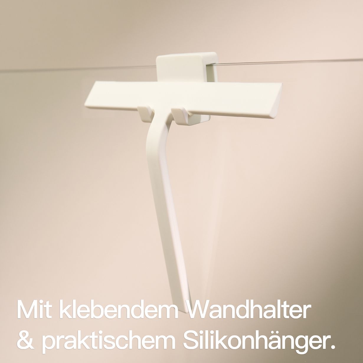 Designfabrik Hamburg Duschabzieher aus Silikon mit selbstklebender Wandhalterung und Hängehalterung weiß