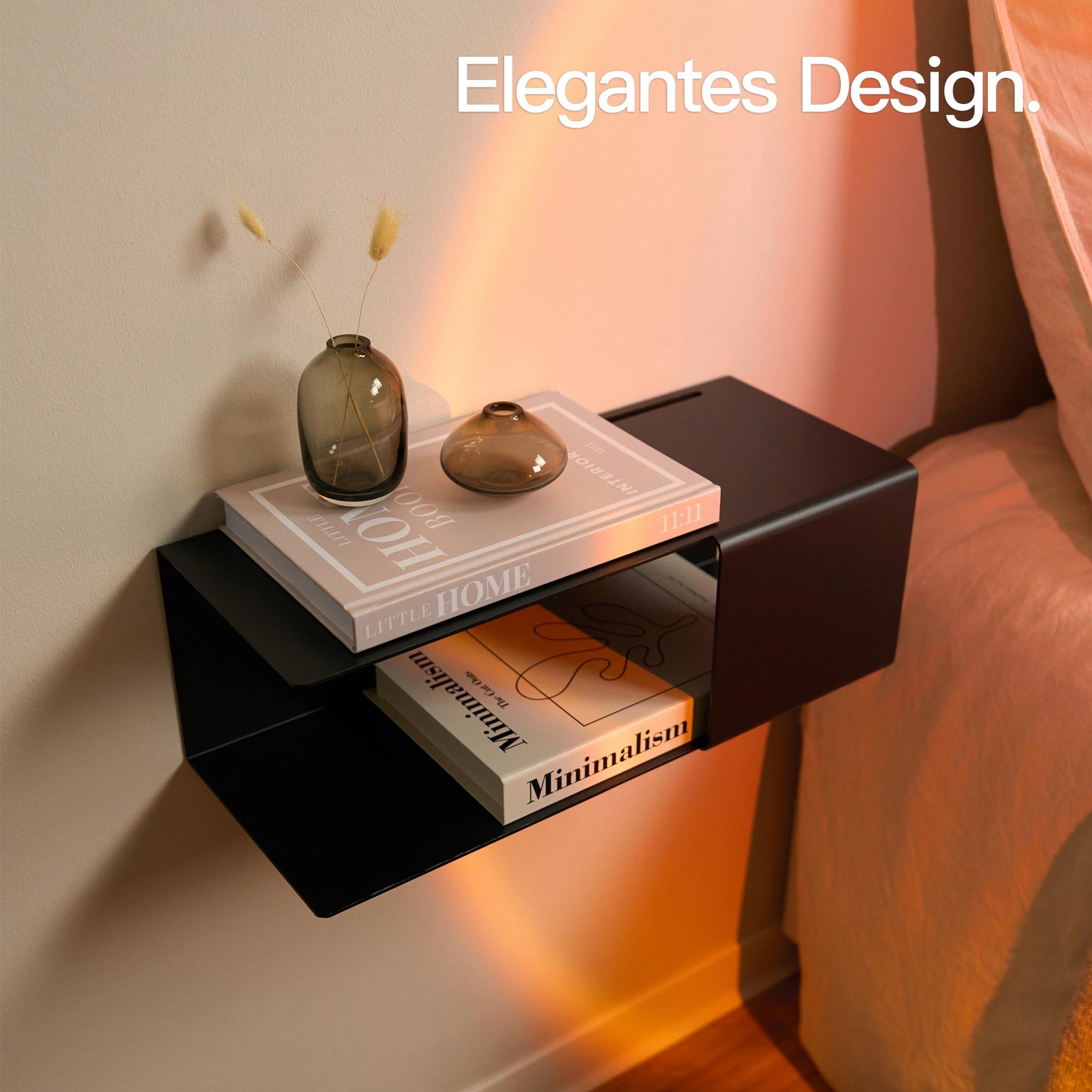 Designfabrik Hamburg minimalisitscher Nachttisch zur Wandmontage aus hochwertigem, robustem Metall