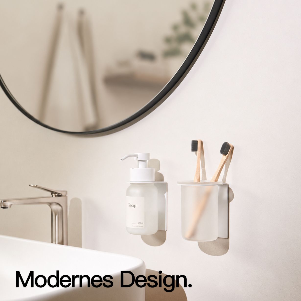 Designfabrik Hamburg Zahnbürstenhalter selbstklebend ohne Bohren aus Glas und Edelstahl