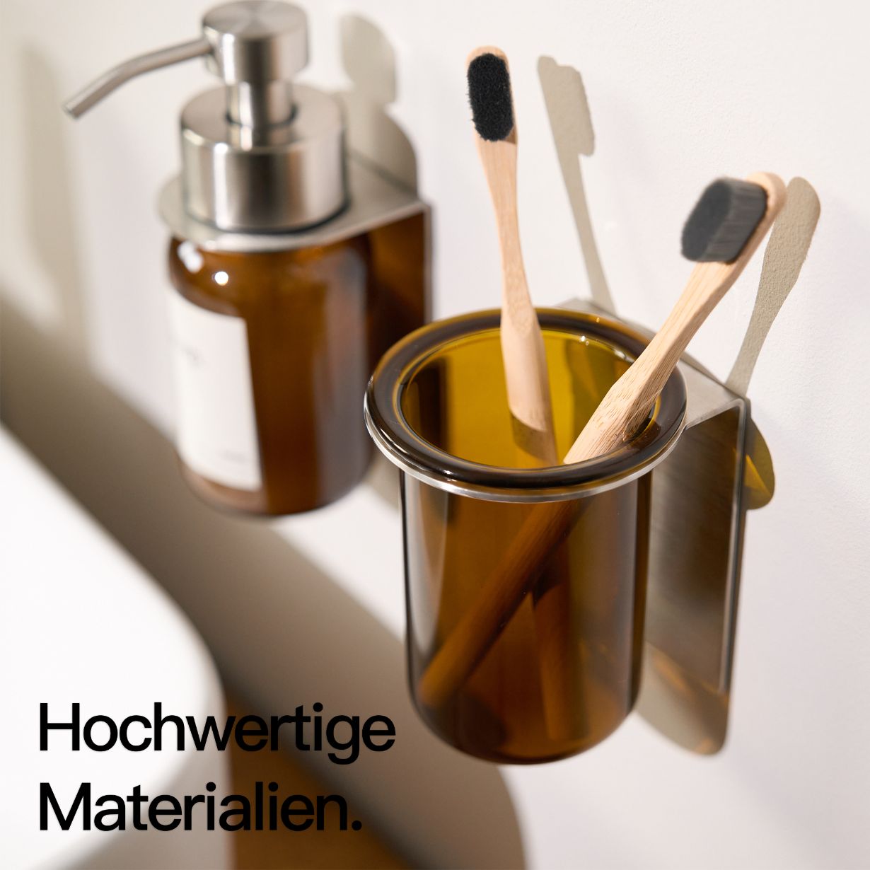 Designfabrik Hamburg Zahnbürstenhalter selbstklebend ohne Bohren aus Glas und Edelstahl