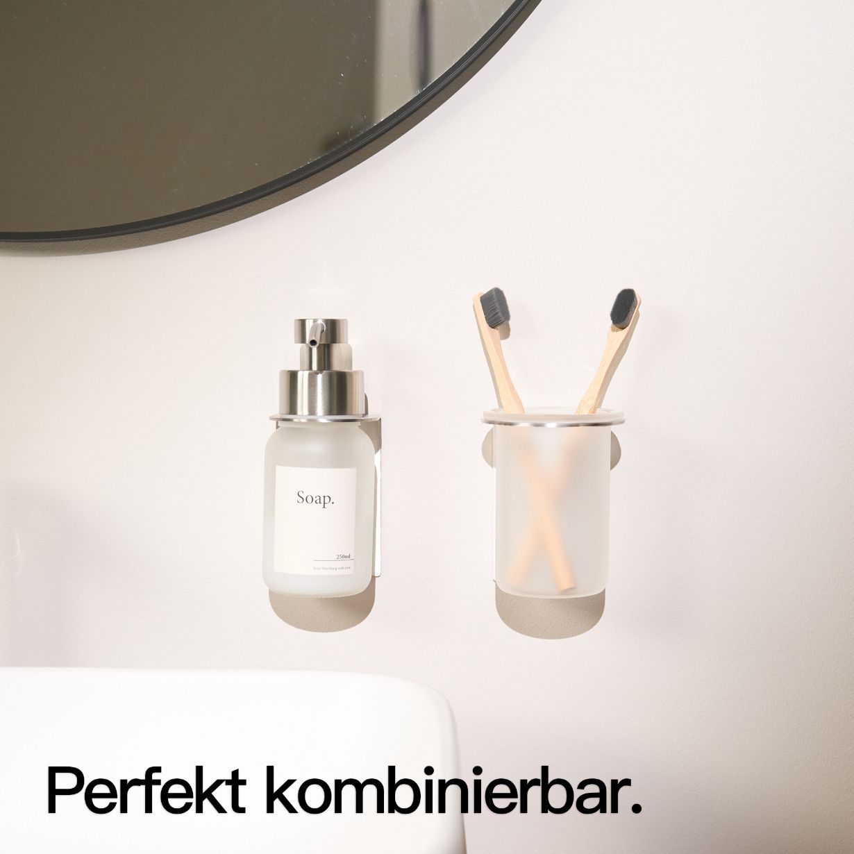 Designfabrik Hamburg Zahnbürstenhalter selbstklebend ohne Bohren aus Glas und Edelstahl