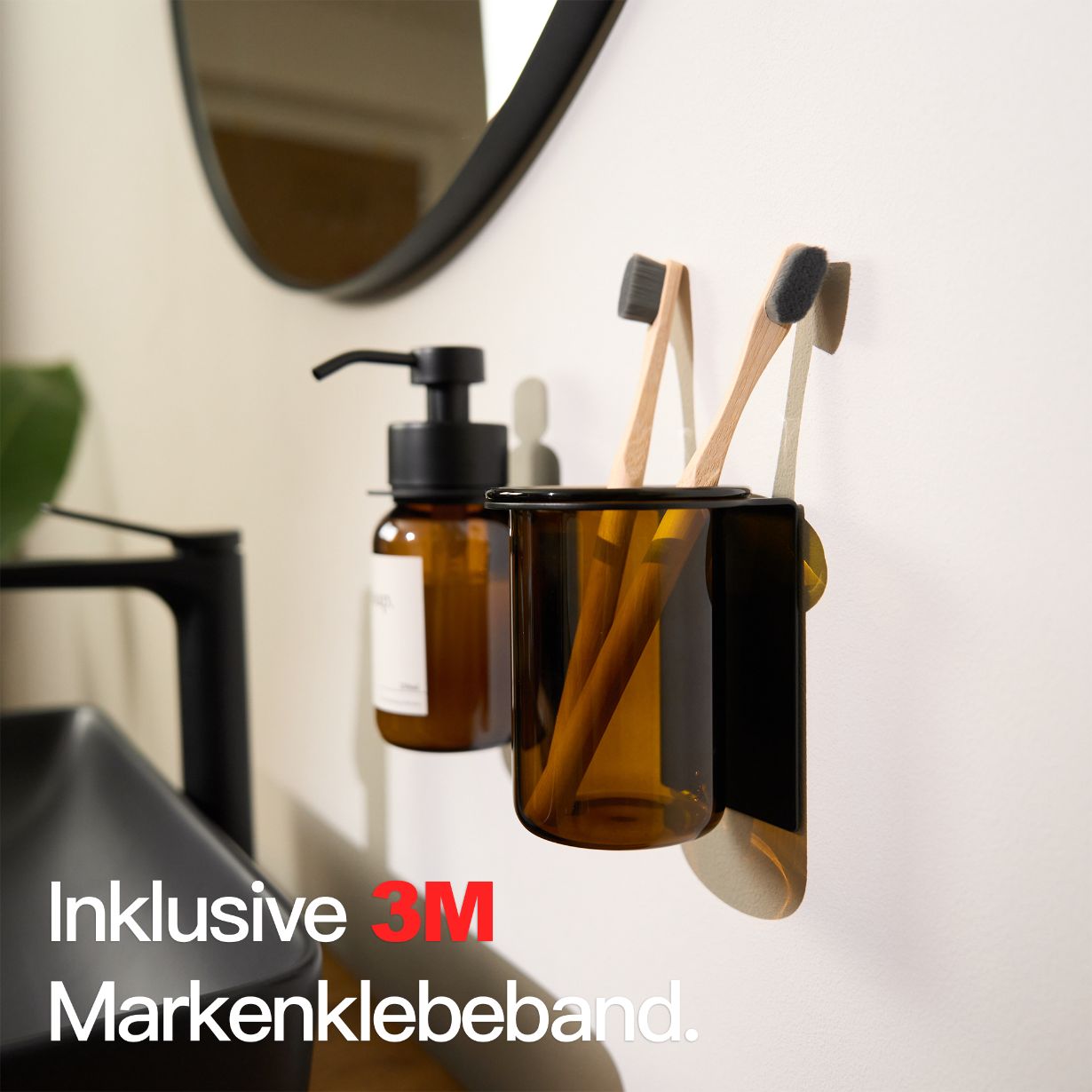 Designfabrik Hamburg Zahnbürstenhalter selbstklebend ohne Bohren aus Glas und Edelstahl