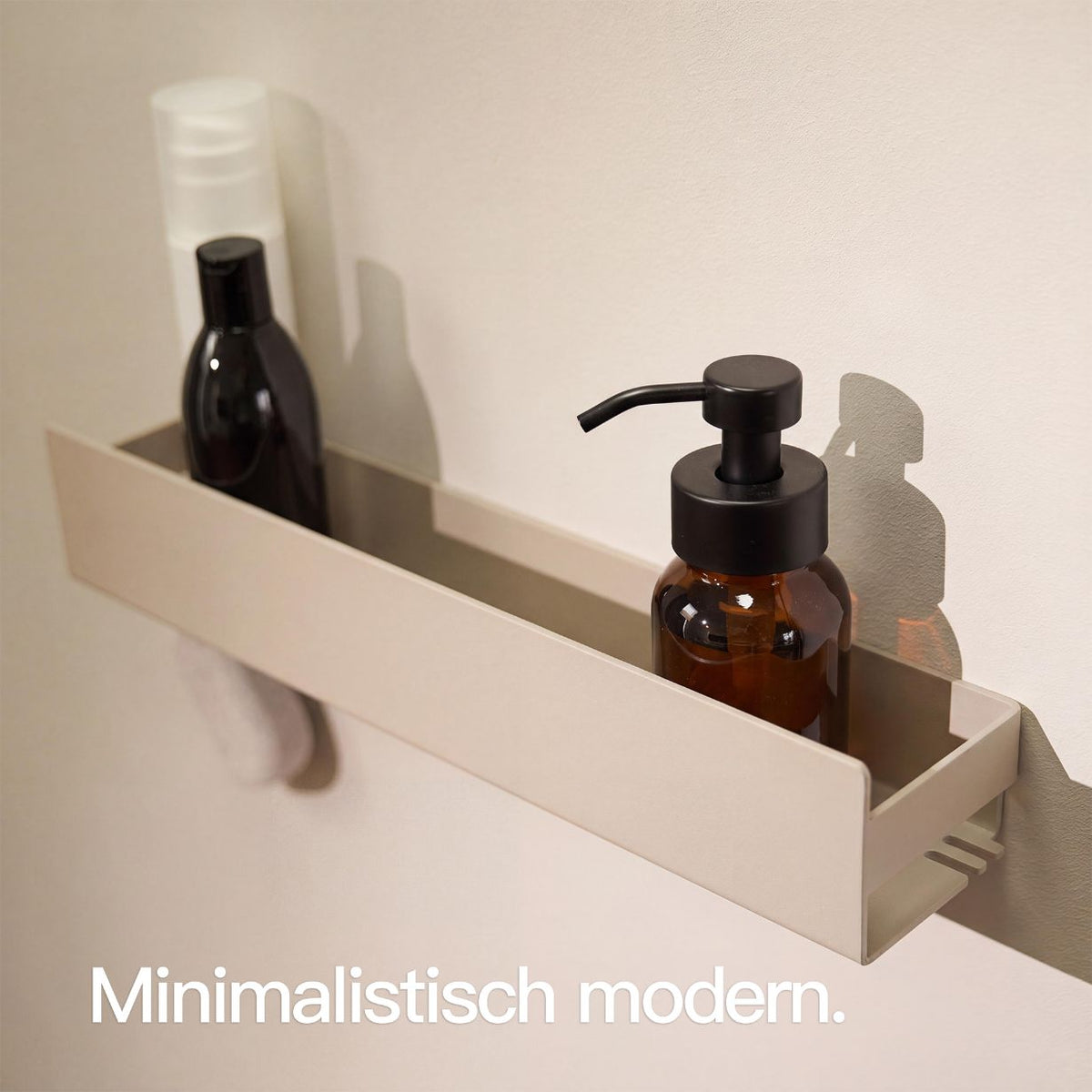 Designfabrik Hamburg Duschablage ohne Bohren zum Ankleben, rostfrei mit verschiebbaren Haken Beige