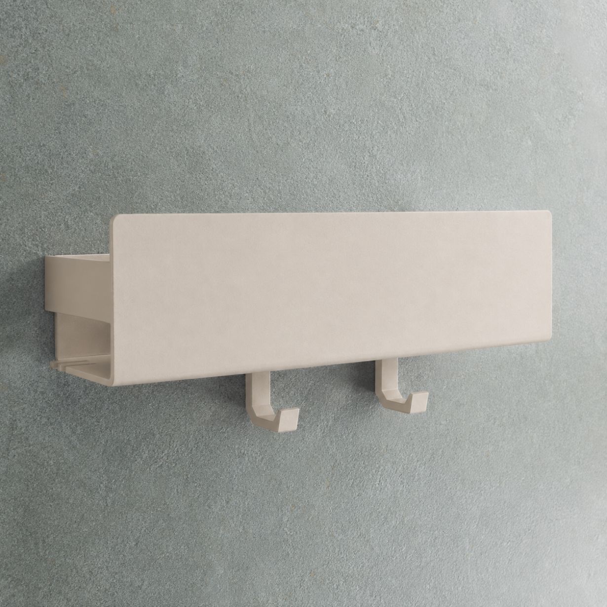 Designfabrik Hamburg beige shower shelf without drilling for adhesive mounting, rustproof with adjustable hooks