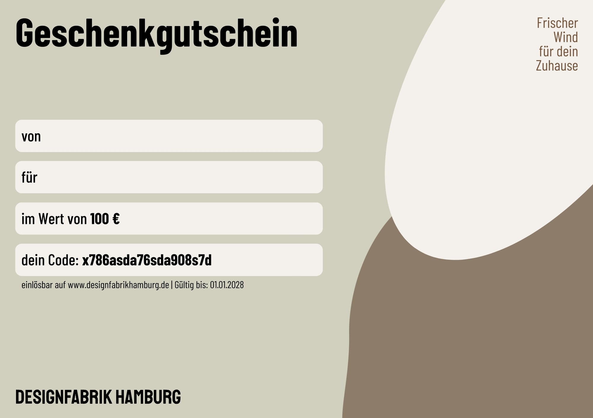 Designfabrik Hamburg Geschenkgutschein / Geschenkkarte / Wertgutschein Design