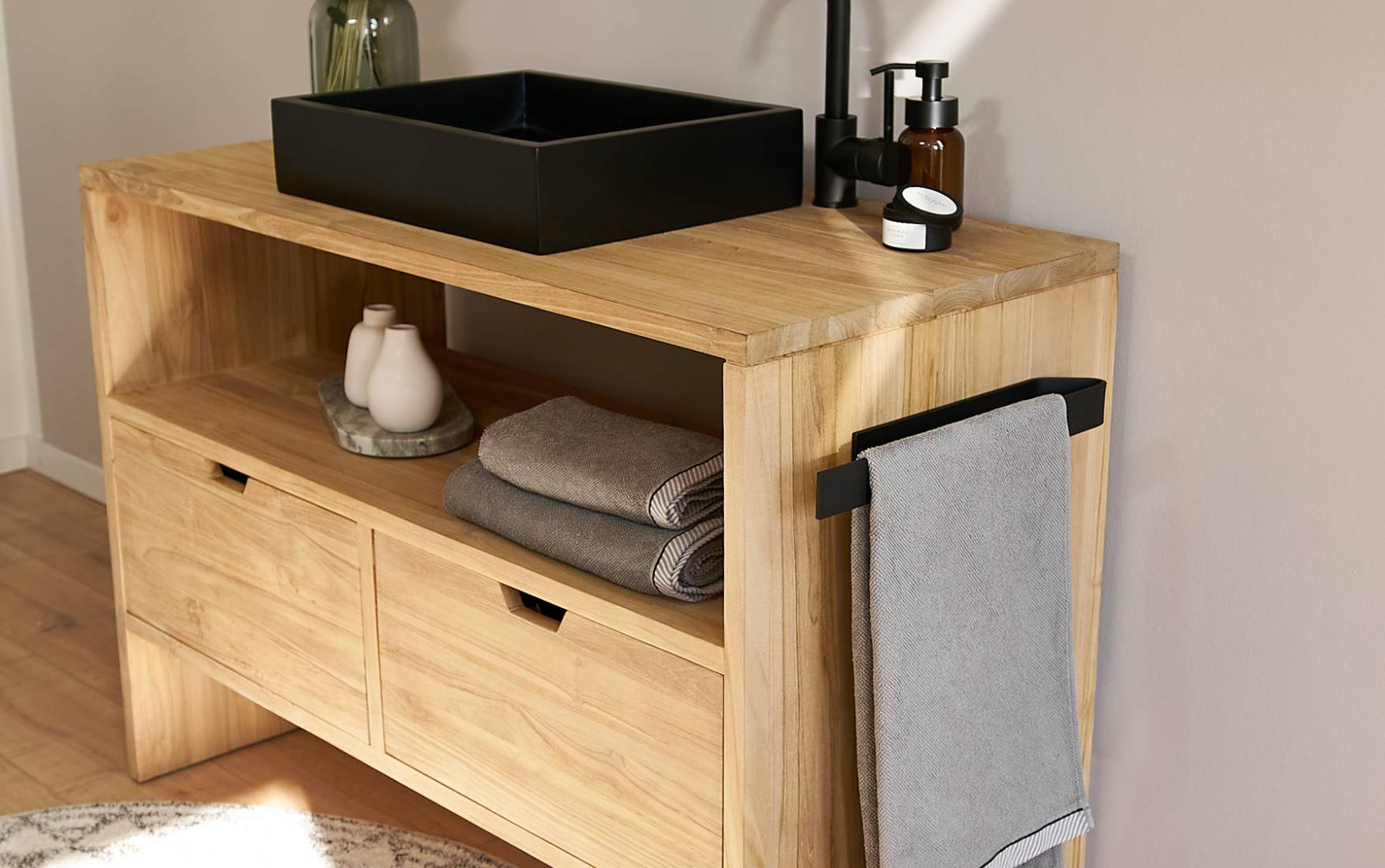 Designfabrik Hamburg Handtuchhalter ohne Bohren Wandmontage selbstklebend Handtuchstange 40cm schwarz matt