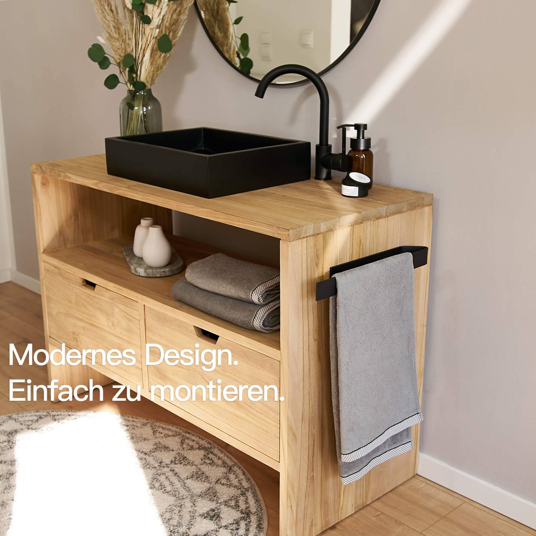 Designfabrik Hamburg Handtuchhalter ohne Bohren Wandmontage 40cm schwarz