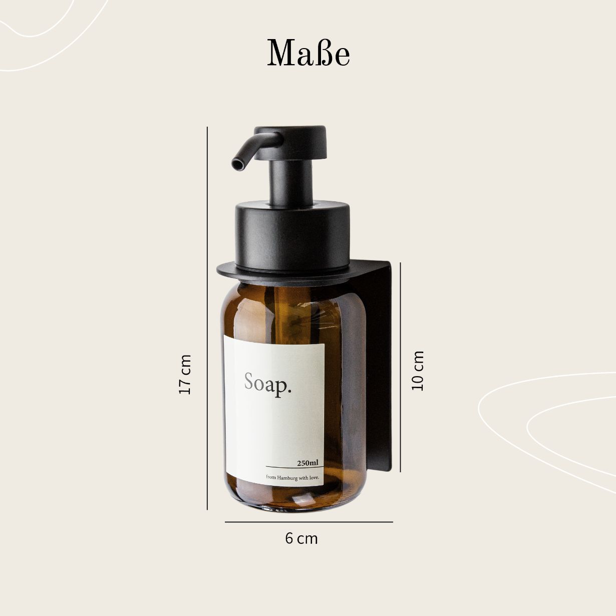 Designfabrik Hamburg Seifenspender mit Wandhalterung ohne Bohren | Edelstahl & Glas