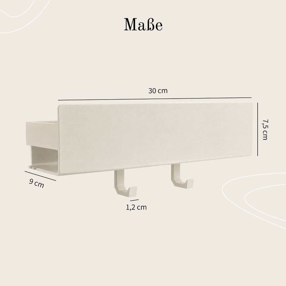 Designfabrik Hamburg beige shower shelf without drilling for adhesive mounting, rustproof with adjustable hooks
