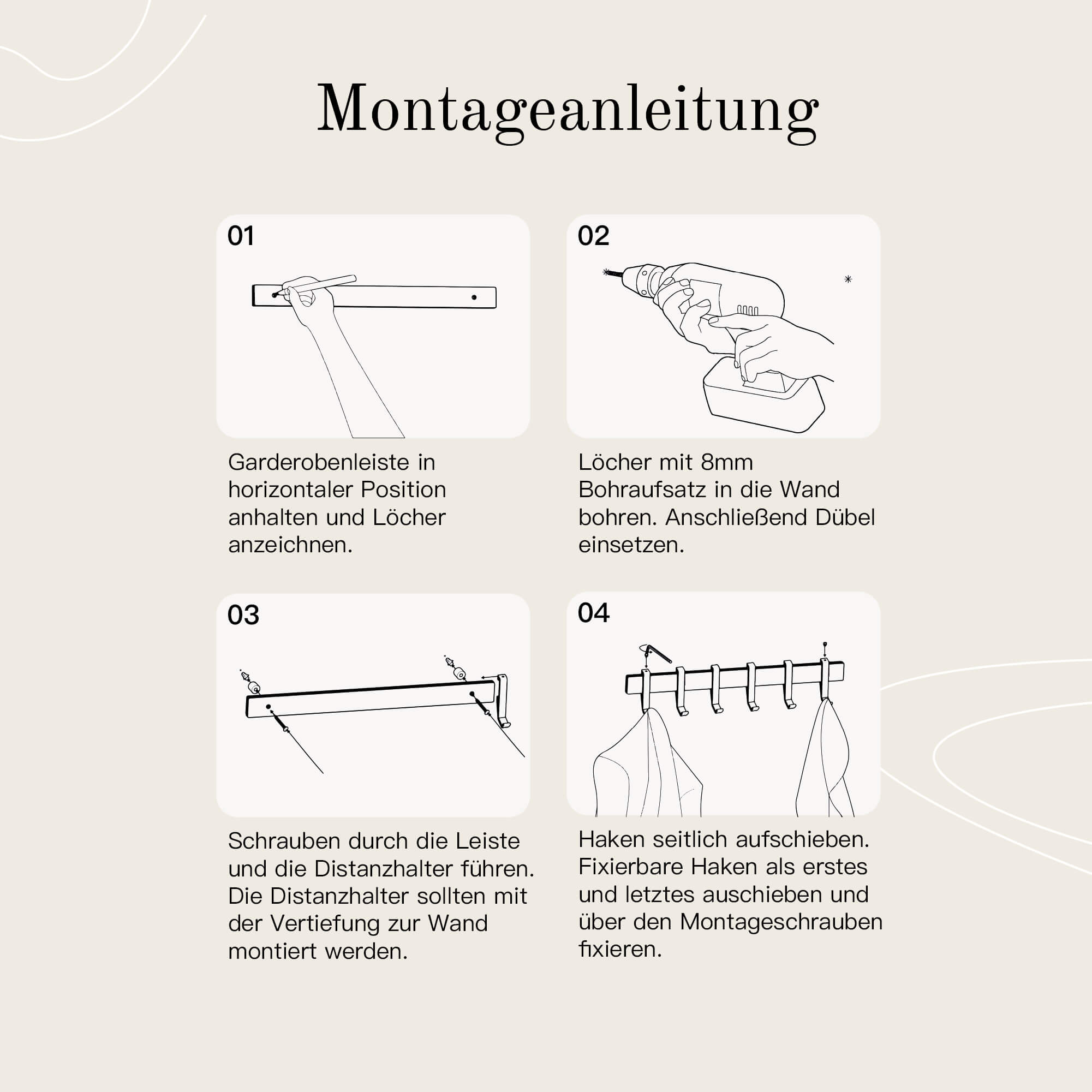 Designfabrik Hamburg Garderobenleiste Kleiderstange hochwertig modern minimalistisch schwarz weiß 58 80 Montageanleitung