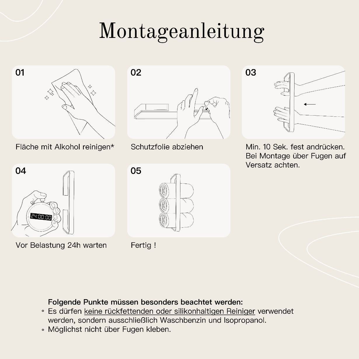 Designfabrik Hamburg vertikaler Gästehandtuchhalter zum Kleben ohne Bohren Montageanleitung