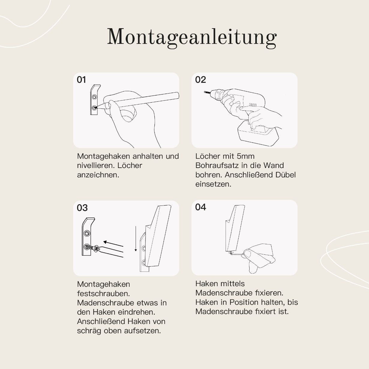 Designfabrik Hamburg Garderobenhaken zum Schrauben Set aus massivem Metall mit modernem Look