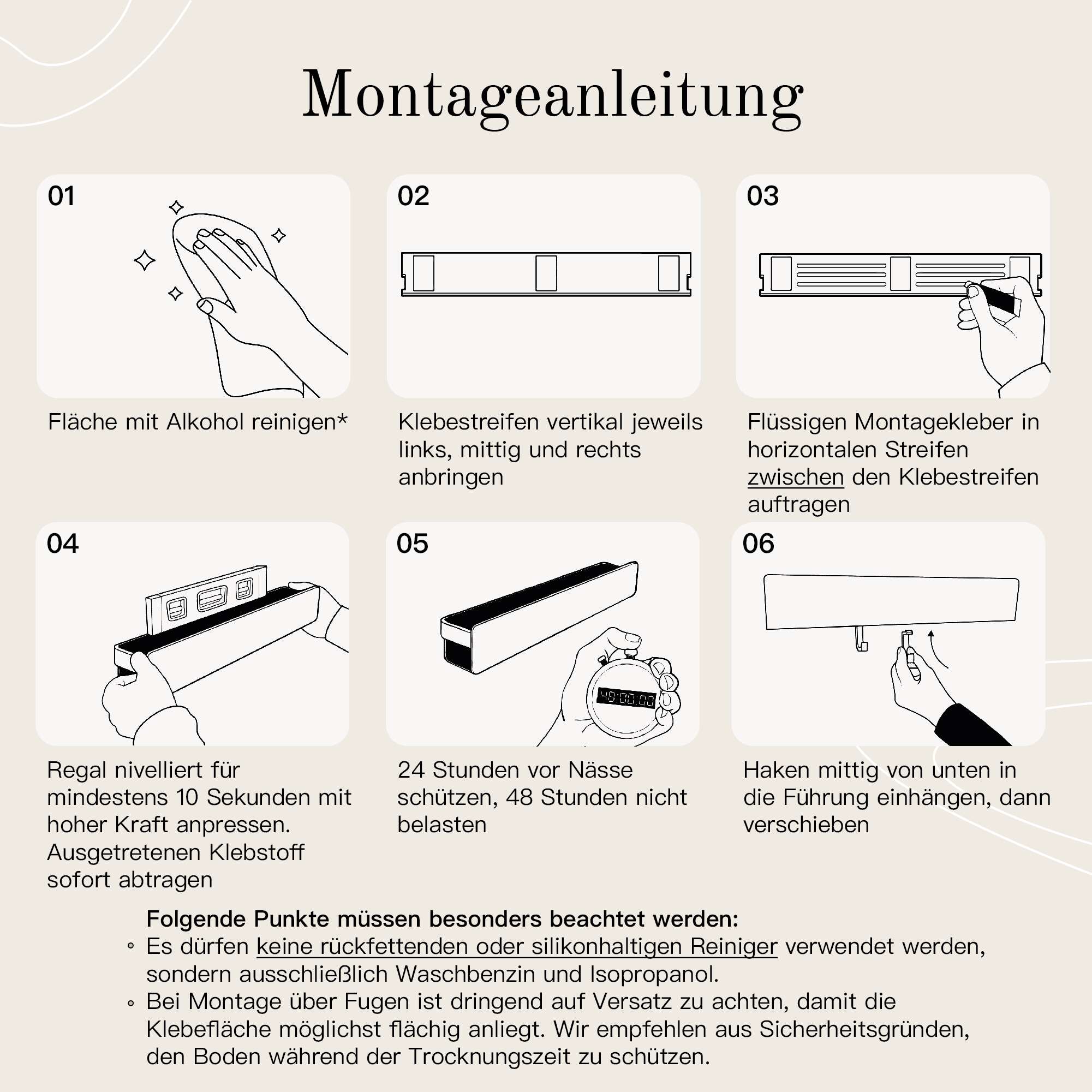 Designfabrik Hamburg Duschregal ohne Bohren Montageanleitung zum selbstkleben