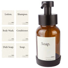 Seifenspender stehend aus Glas und Edelstahl mit 6 dekorativen Aufklebern von Designfabrik Hamburg schwarz Braunglas