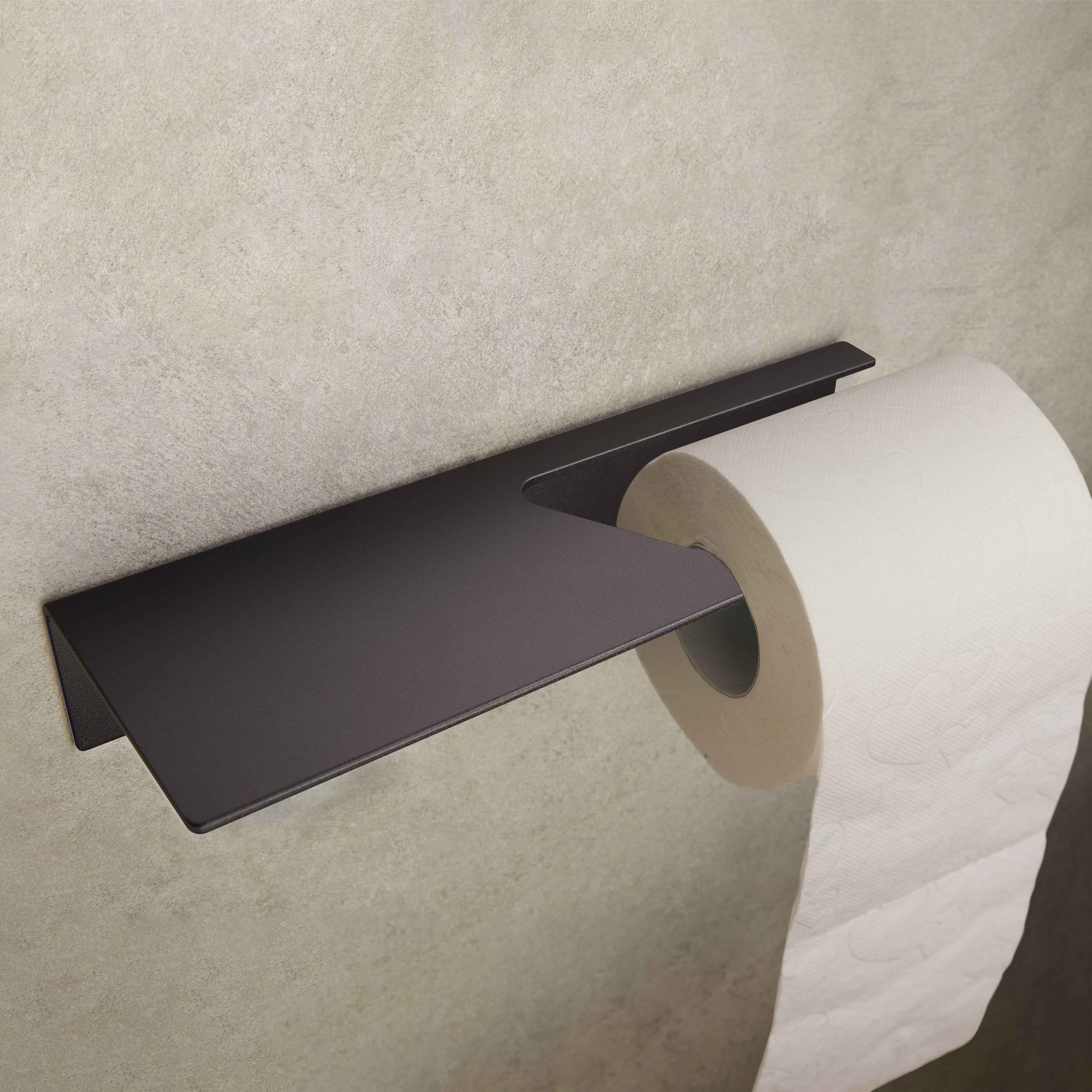 Designfabrik Hamburg Toilettenpapierhalter mit Ablage Matt Schwarz Ohne Bohren
