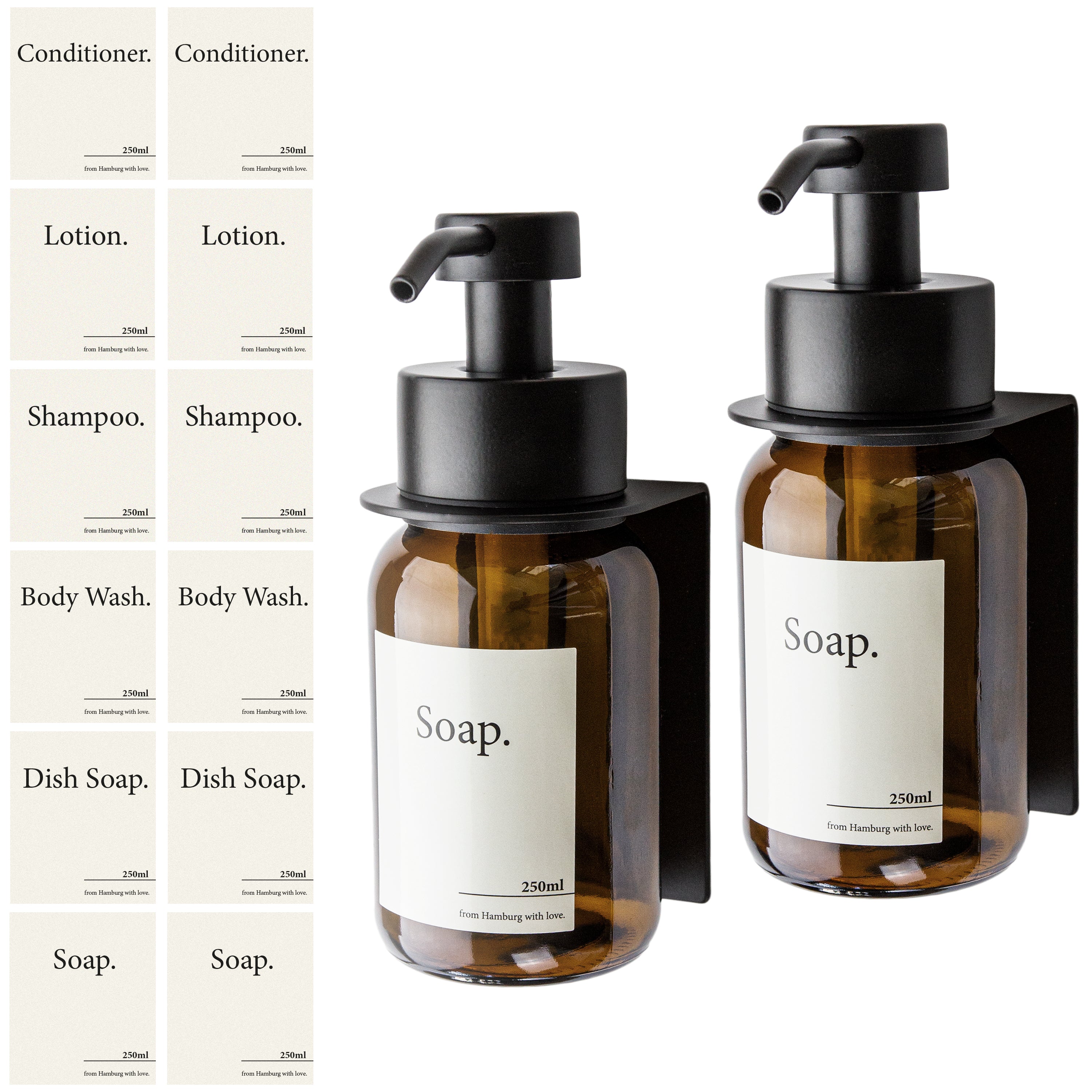 Designfabrik Hamburg Seifenspender Doppelpack ohne Bohren Schwarz Braunglas