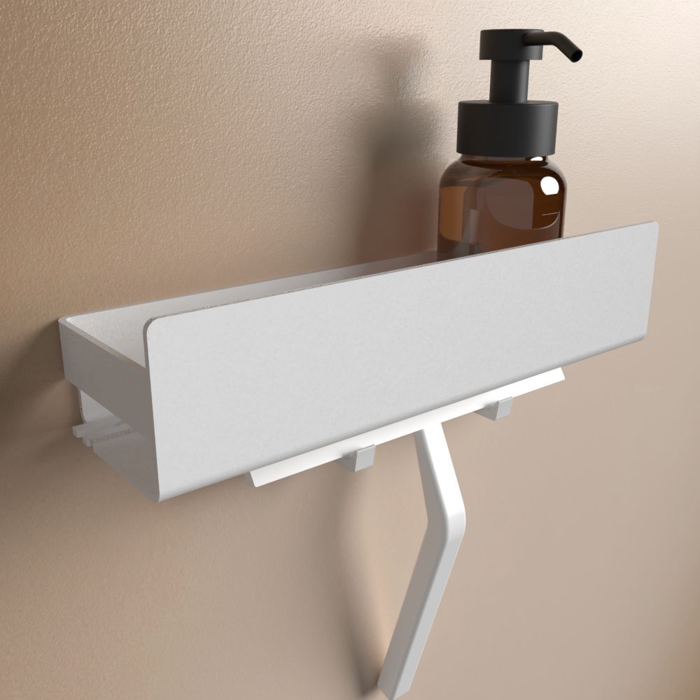 Anzeige_Render Designfabrik Hamburg Duschablage No drilling Badregal Wandmontage selbstklebend weiß 30 cm