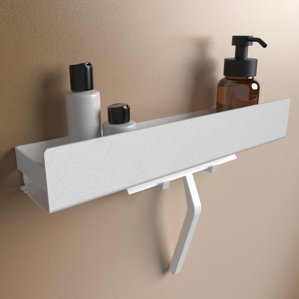 Anzeige_Render Designfabrik Hamburg Duschablage No drilling Badregal Wandmontage selbstklebend weiß 42 cm