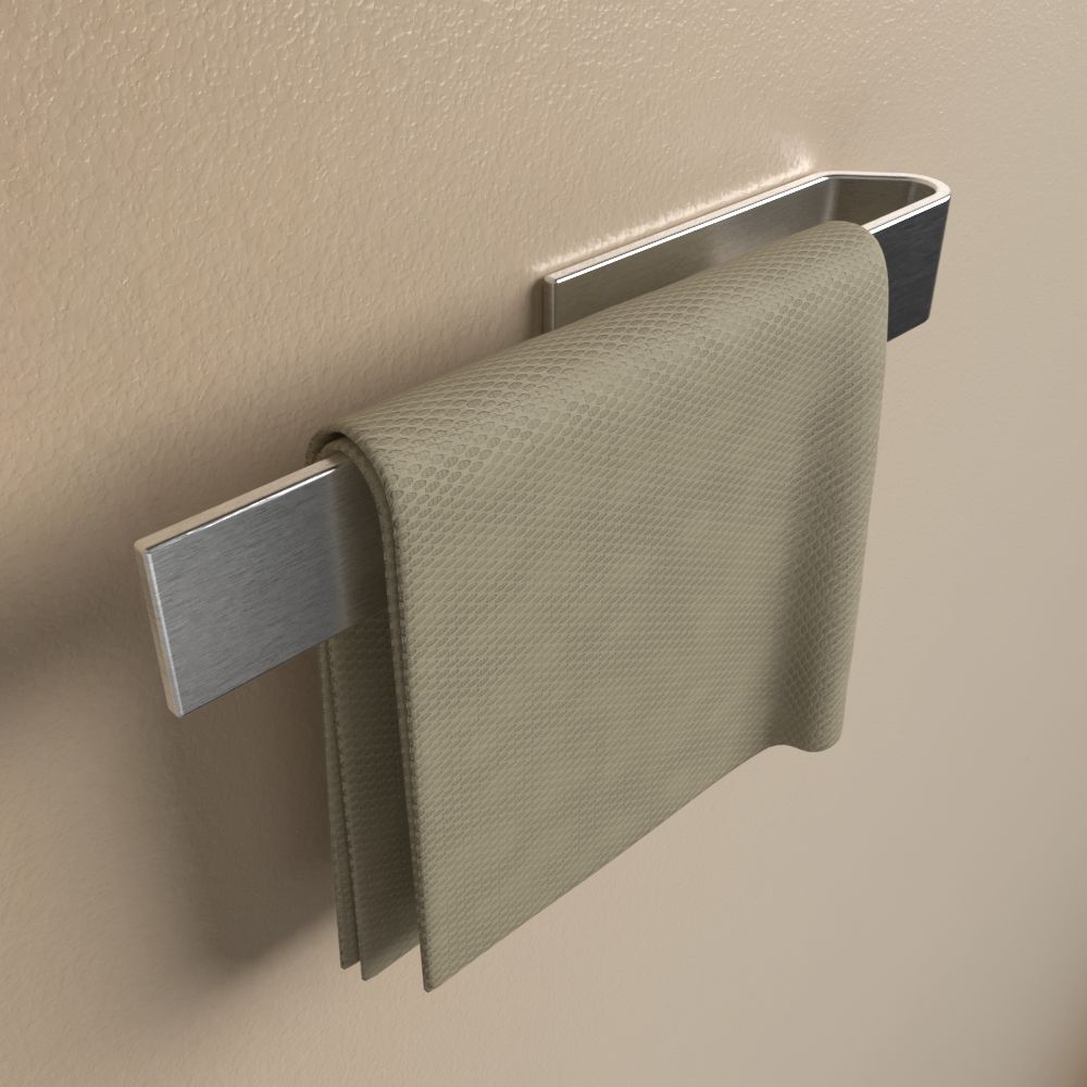 Anzeige_Render Designfabrik Hamburg Spültuchhalter, Spüllappenhalter oder Geschirrtuchhalter No drilling selbstklebend silber stainless steel optik
