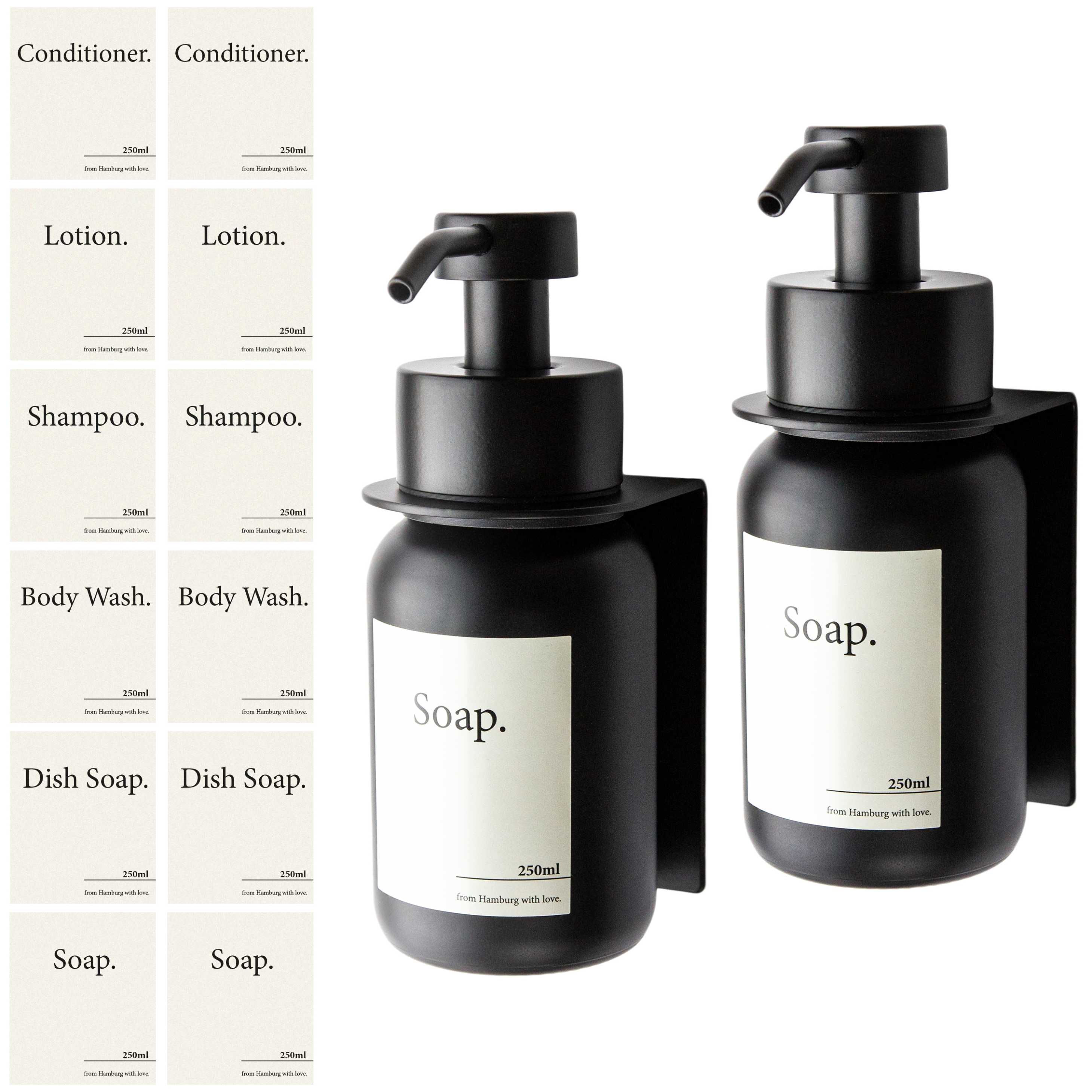 Designfabrik Hamburg Seifenspender ohne Bohrend aus Edelstahl und Glas mit Wandhalterung selbstklebend Schwarz Schwarzes Glas Doppelpack