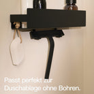 Designfabrik Hamburg Duschabzieher aus Silikon mit selbstklebender Wandhalterung und Hängehalterung schwarz matt