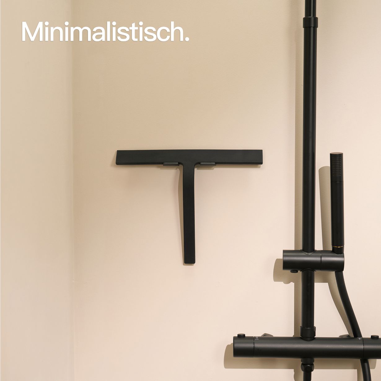 Designfabrik Hamburg Duschabzieher aus Silikon mit selbstklebender Wandhalterung und Hängehalterung schwarz matt