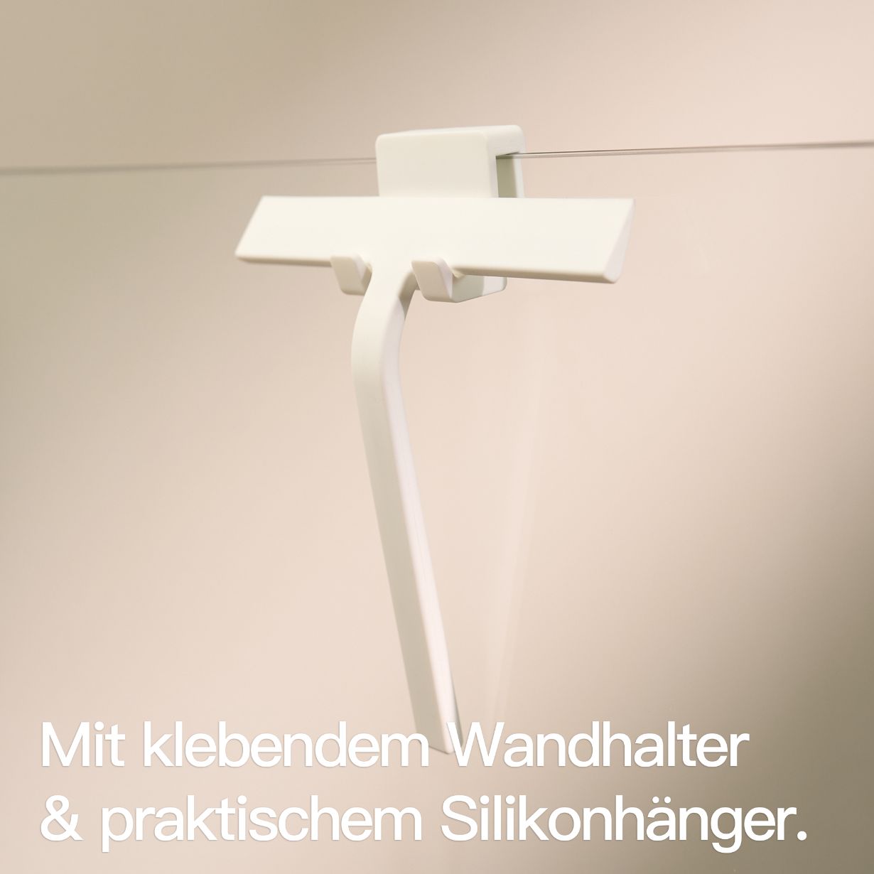 Designfabrik Hamburg Duschabzieher aus Silikon mit selbstklebender Wandhalterung und Hängehalterung weiß matt