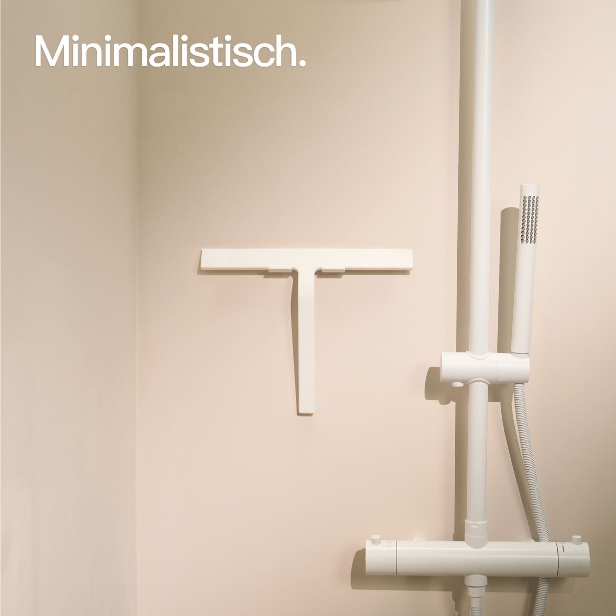 Designfabrik Hamburg Duschabzieher aus Silikon mit selbstklebender Wandhalterung und Hängehalterung weiß