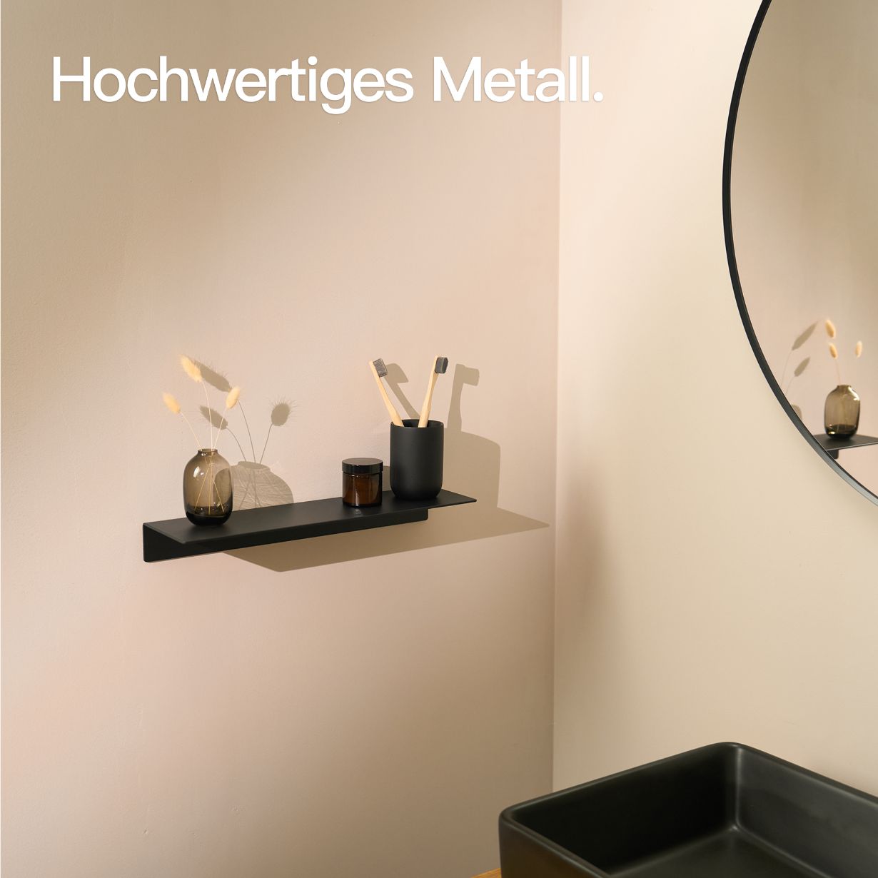 Designfabrik Hamburg Wandregal ohne Bohren zum Kleben. Badablage kleben schwarz