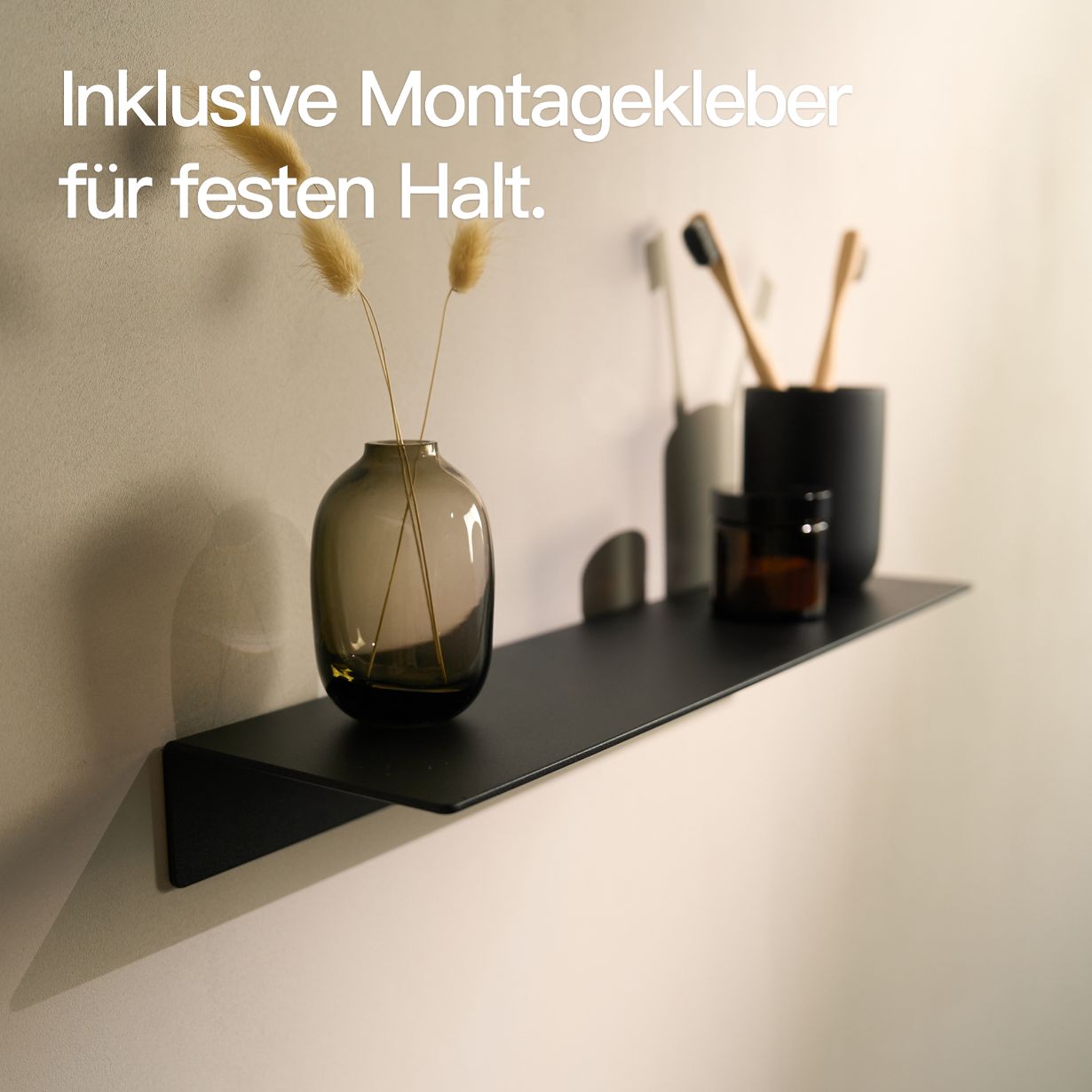 Designfabrik Hamburg Wandregal ohne Bohren zum Kleben. Badablage kleben schwarz
