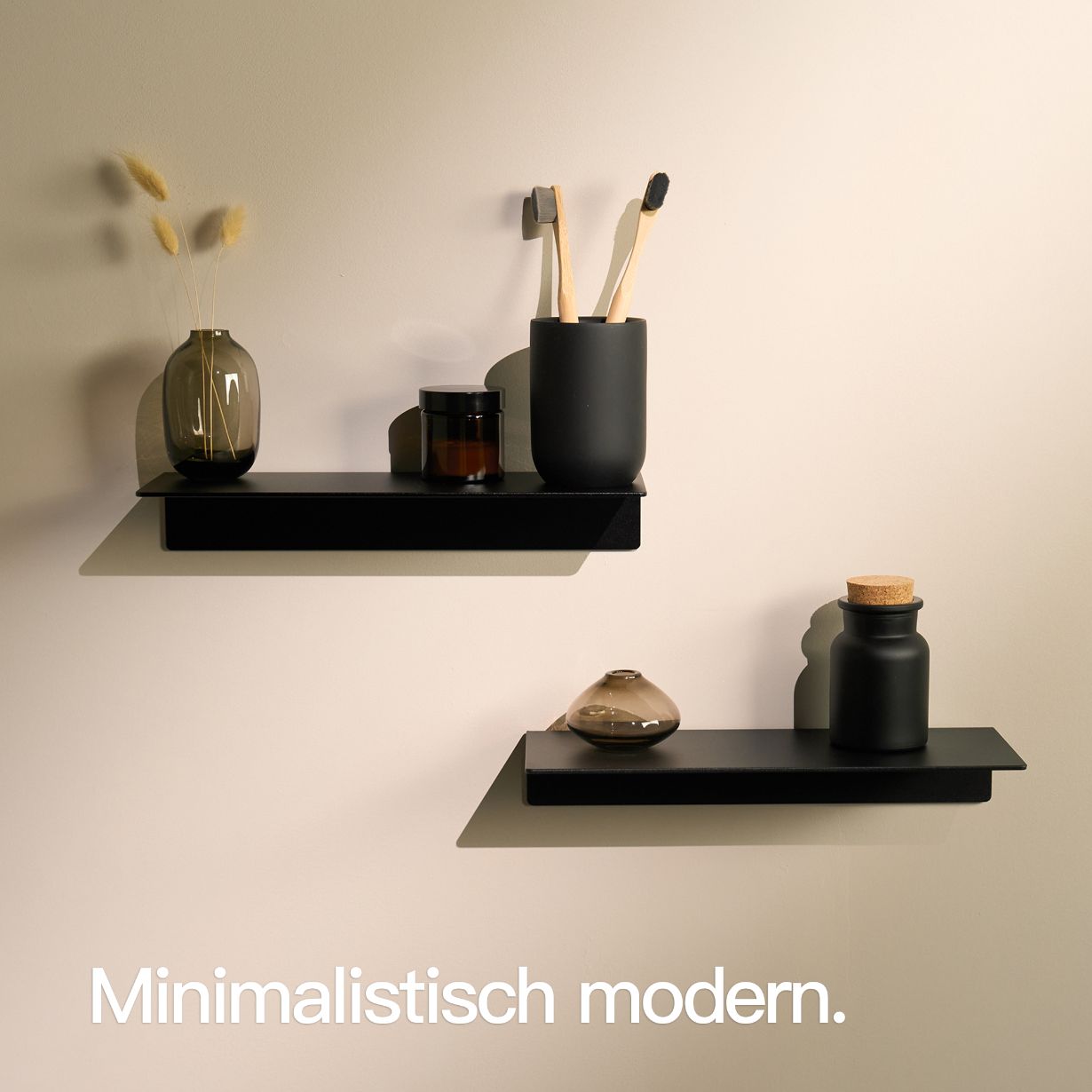 Designfabrik Hamburg Wandregal ohne Bohren zum Kleben. Badablage kleben schwarz