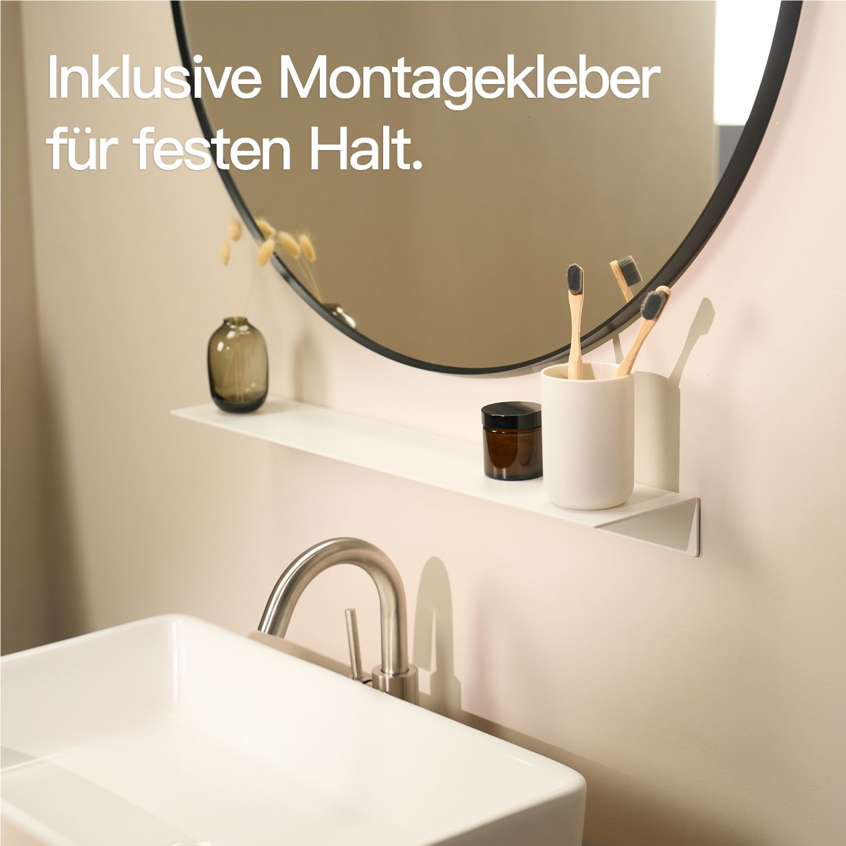 Designfabrik Hamburg Wandregal ohne Bohren zum Kleben. Badablage kleben weiß