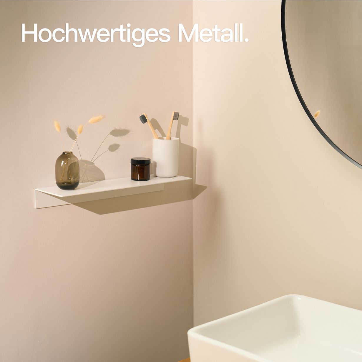 Designfabrik Hamburg Wandregal ohne Bohren zum Kleben. Badablage kleben weiß