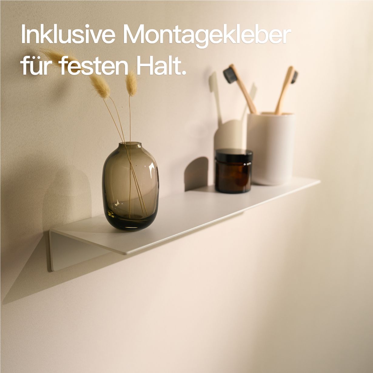 Designfabrik Hamburg Wandregal ohne Bohren zum Kleben. Badablage kleben weiß