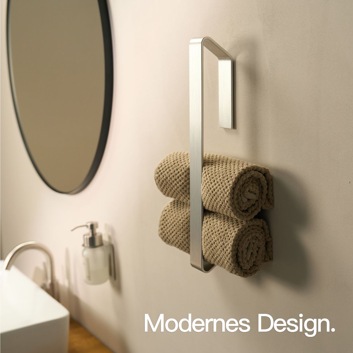 Designfabrik Hamburg vertikaler Gästehandtuchhalter zum Kleben ohne Bohren silbergrau gebürstet Edelstahloptik